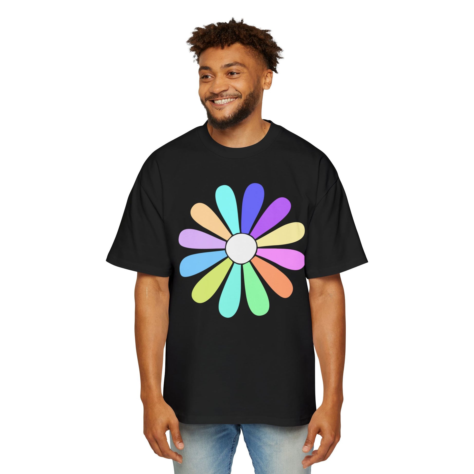 Rainbow Bloom Positivity Men's Heavy Oversized Tee - snazzymerch