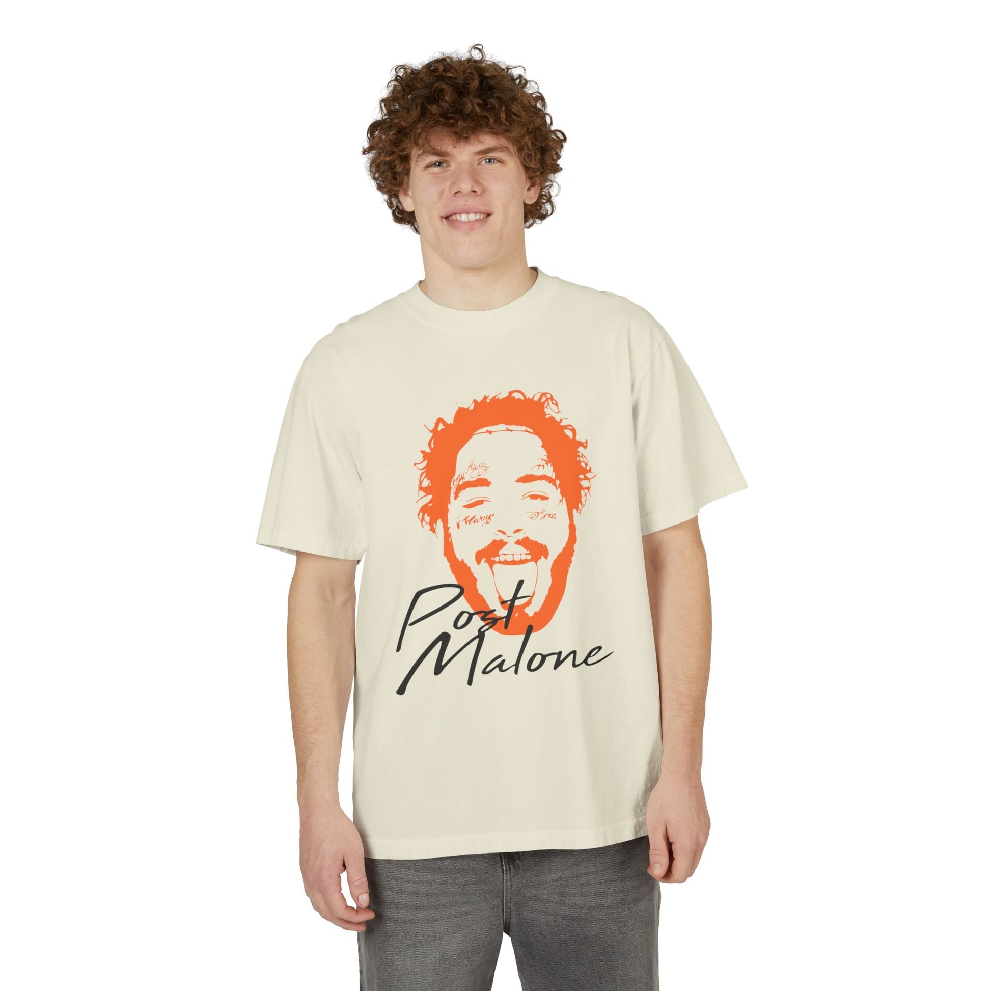 Unisex Garment-Dyed Drop-Shoulder T-Shirt – Post Malone Name Design with Picture Printify