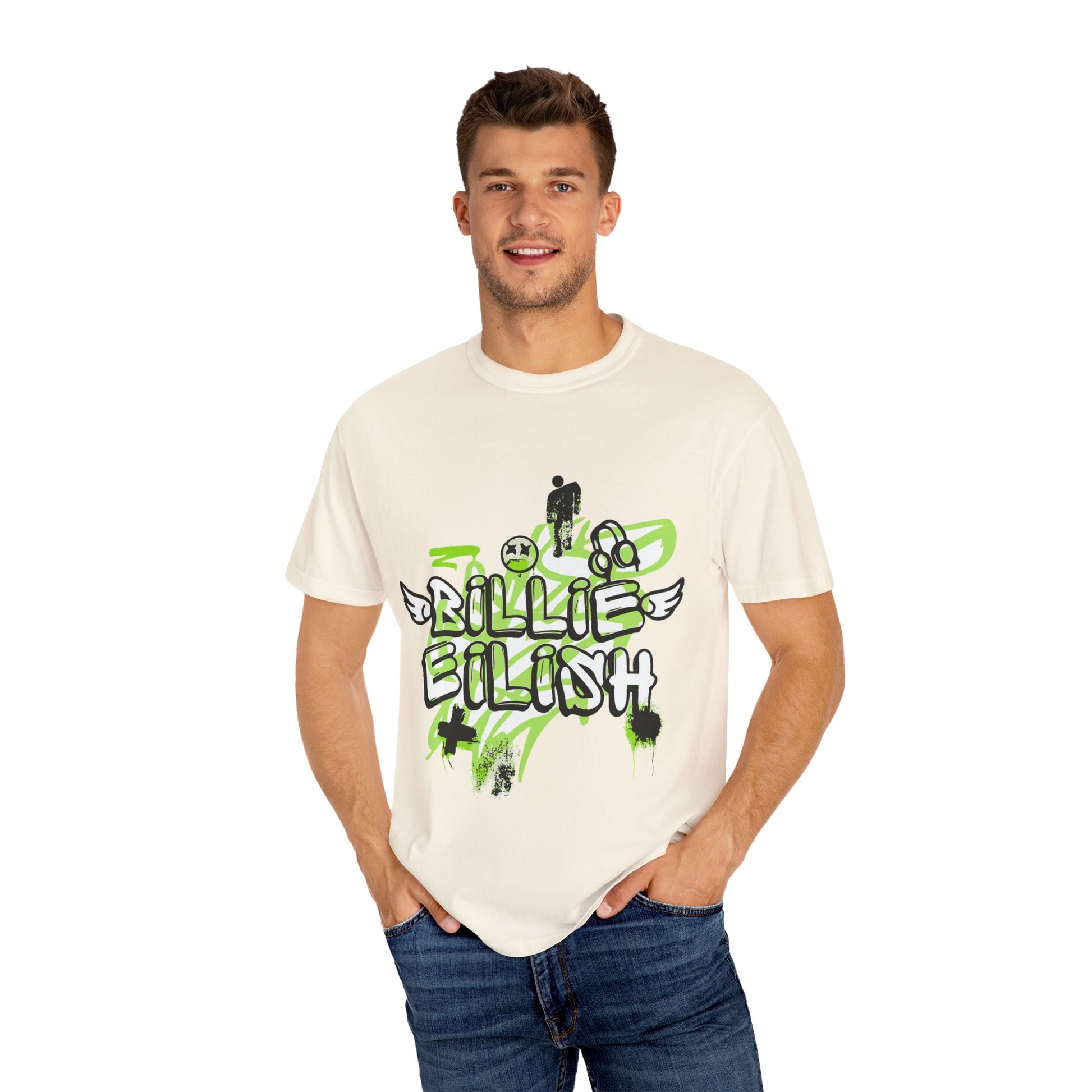 Billie Eilish Inspired Dyed T-shirt – Grunge Angel Graffiti Edition Printify