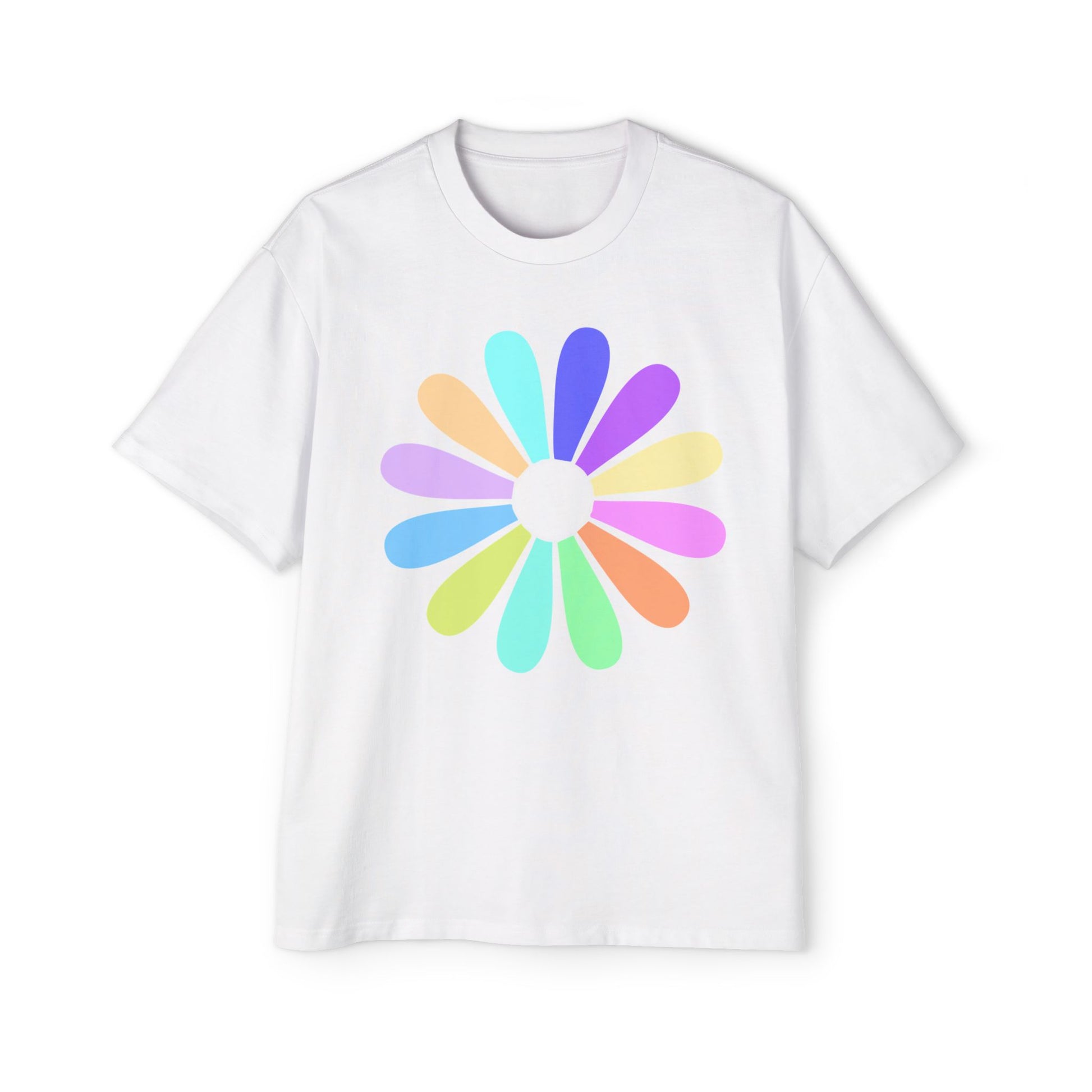 Rainbow Bloom Positivity Men's Heavy Oversized Tee - snazzymerch