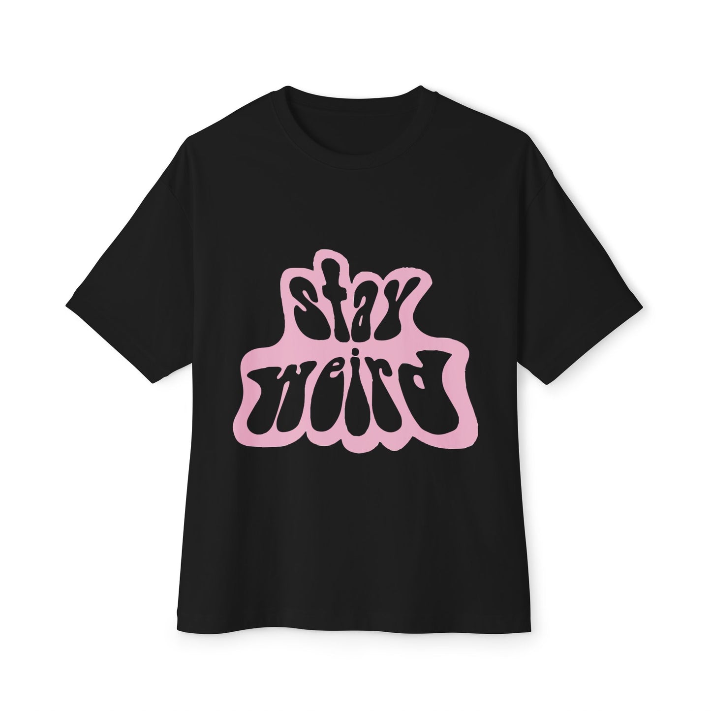 Retro Pink “Stay Weird” Typography Unisex Oversized Boxy Tee - snazzymerch