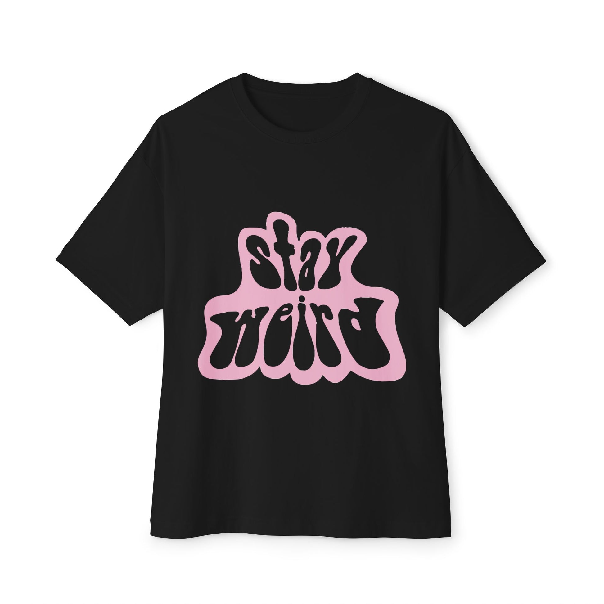 Retro Pink “Stay Weird” Typography Unisex Oversized Boxy Tee - snazzymerch