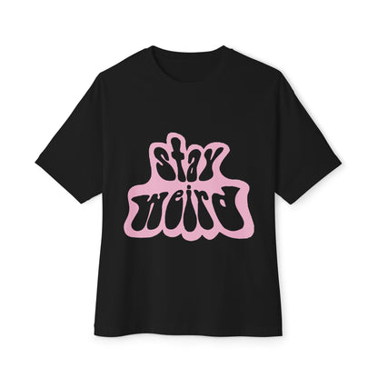 Retro Pink “Stay Weird” Typography Unisex Oversized Boxy Tee - snazzymerch