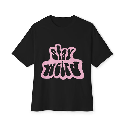 Retro Pink “Stay Weird” Typography Unisex Oversized Boxy Tee - snazzymerch