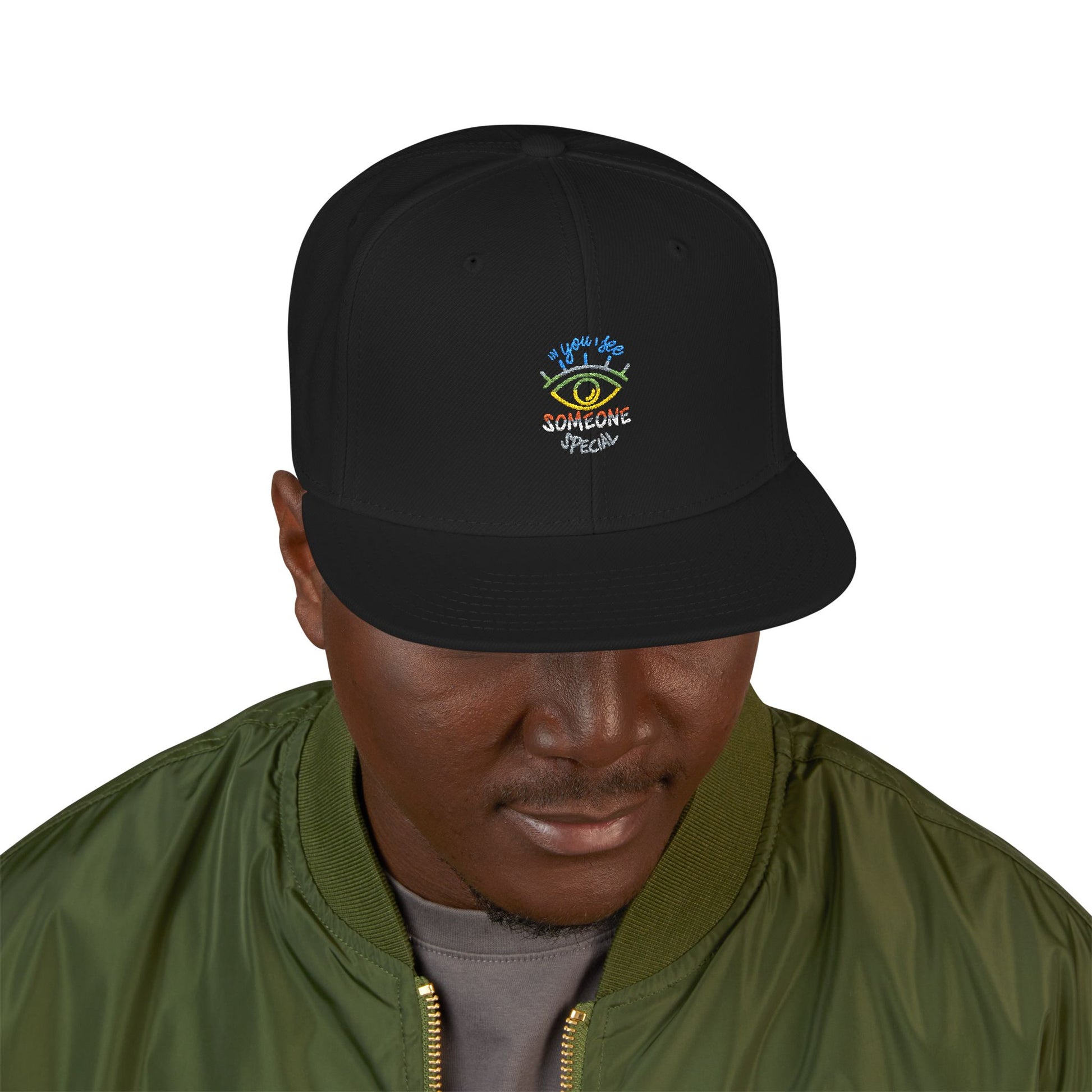 Vibrant Eye and Text Snapback cap Printify