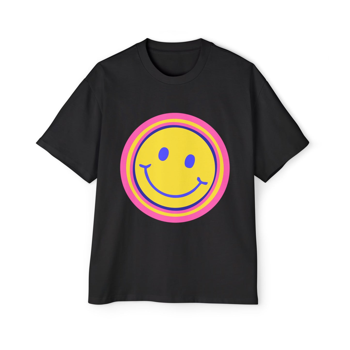 Retro Rainbow Smiley Men's Heavy Oversized Tee - snazzymerch