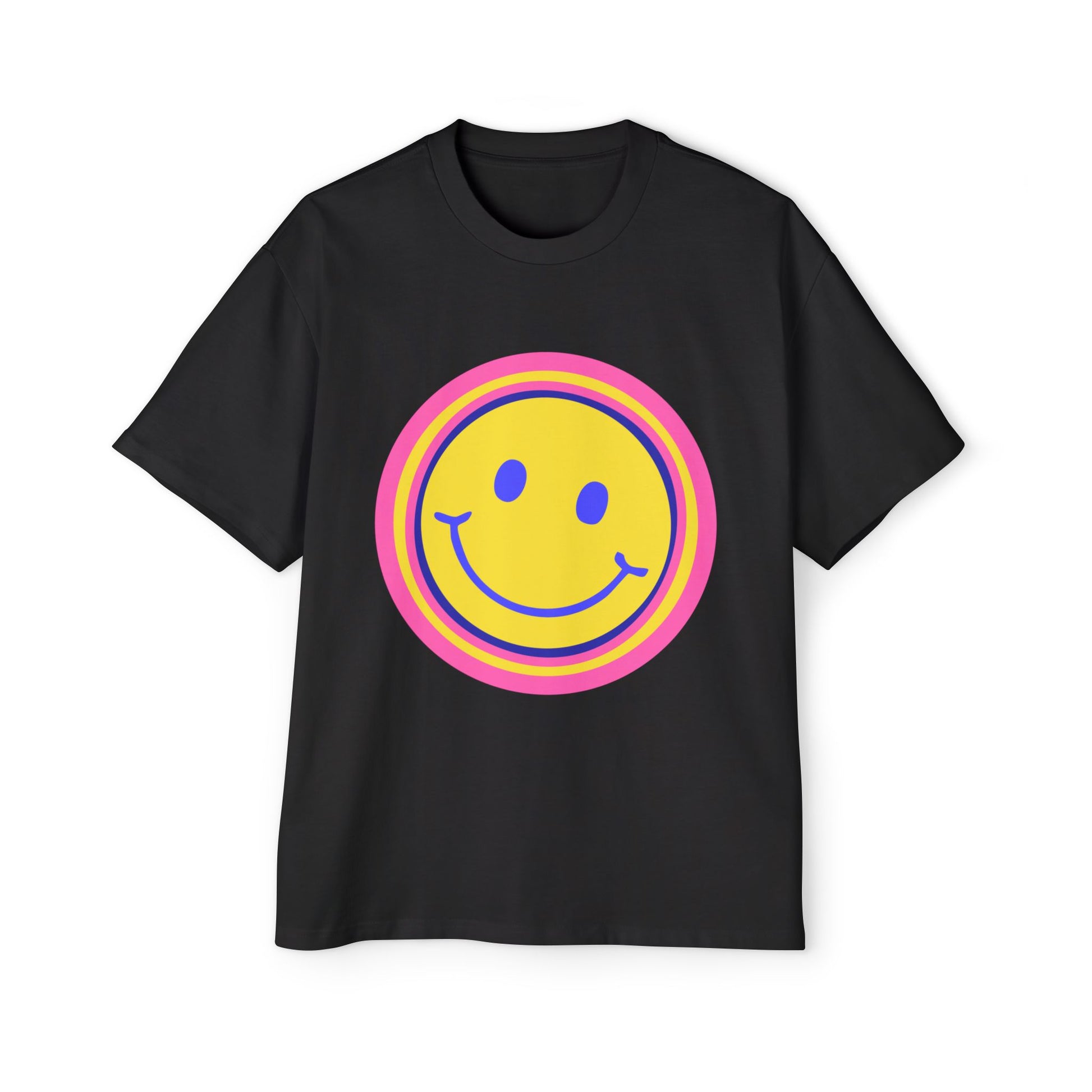 Retro Rainbow Smiley Men's Heavy Oversized Tee - snazzymerch