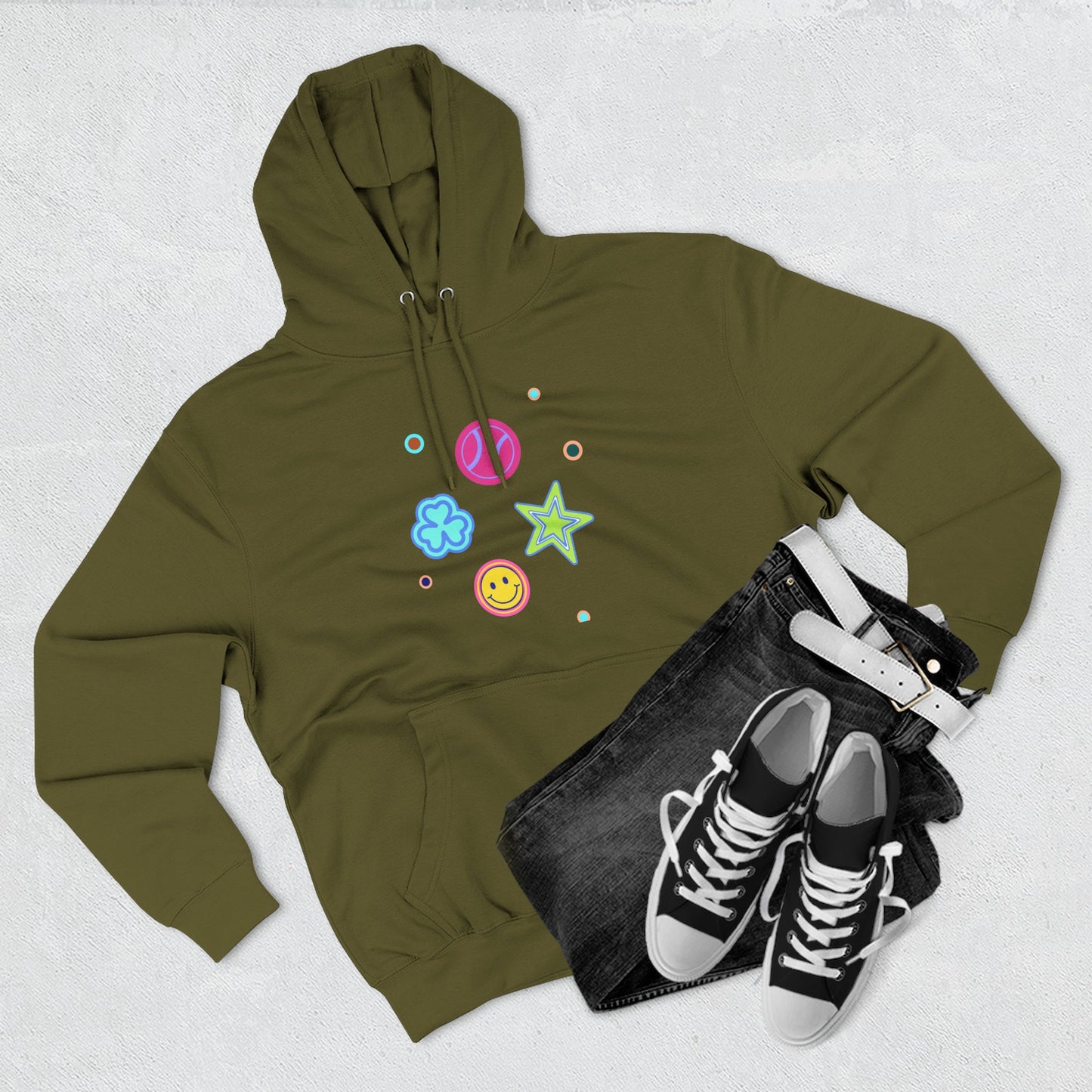 Color Pop Charm Patch Three-Panel Fleece Hoodie - snazzymerch