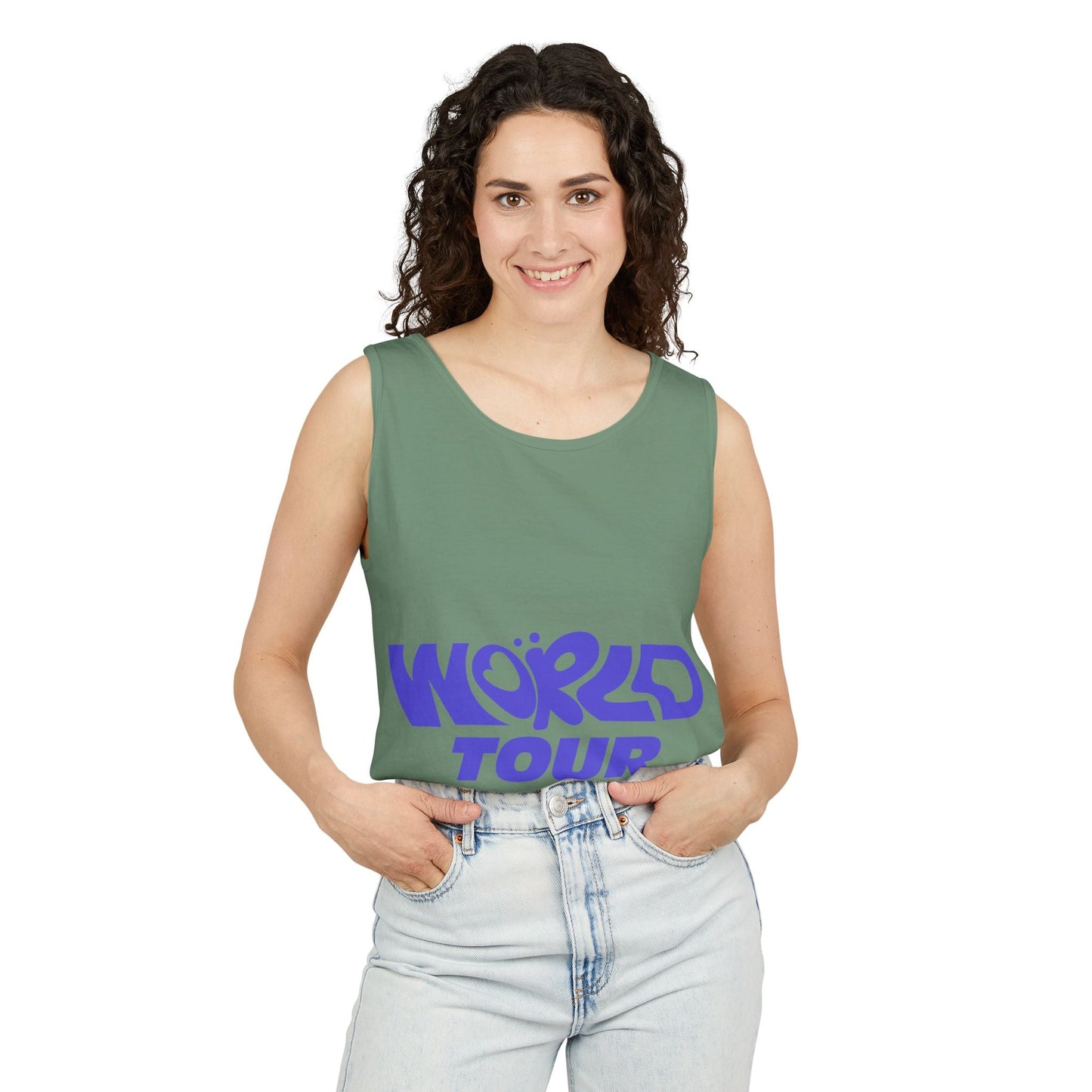 World Tour Bubble Letter-Dyed Tank Top Printify