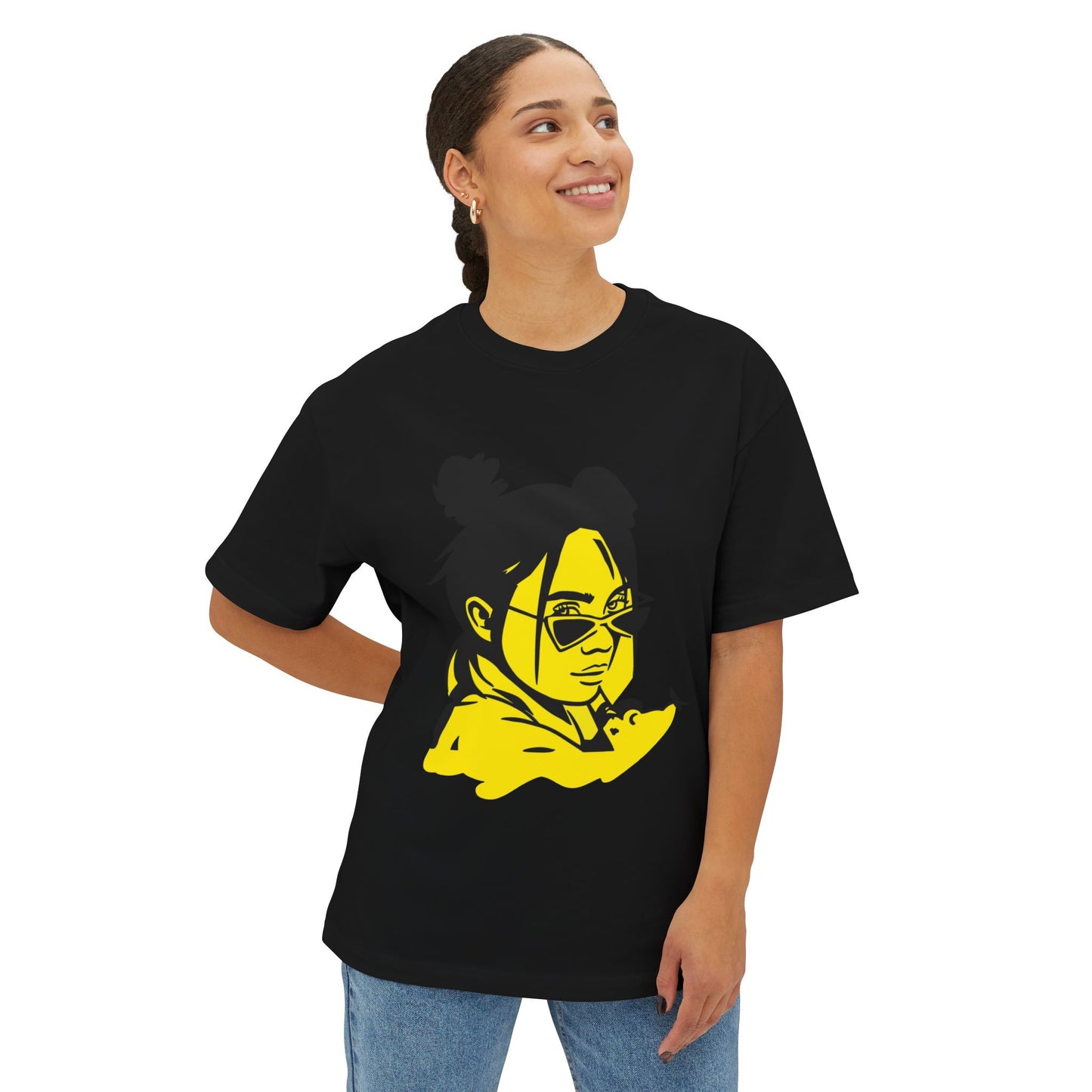 Neon Mood Portrait Oversized T-Shirt – Vibrant Streetwear Edition Printify