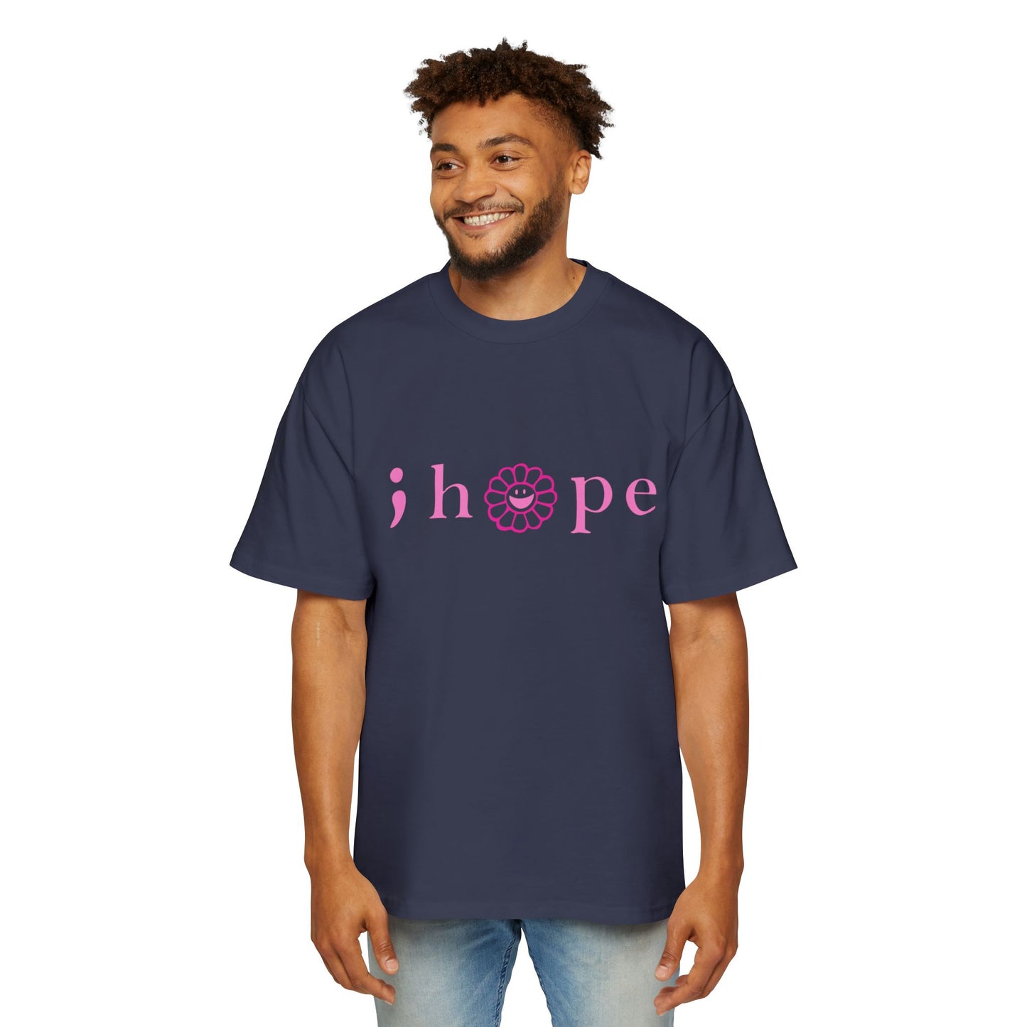 Pink Hope Smile Men's Heavy Oversized Tee - snazzymerch