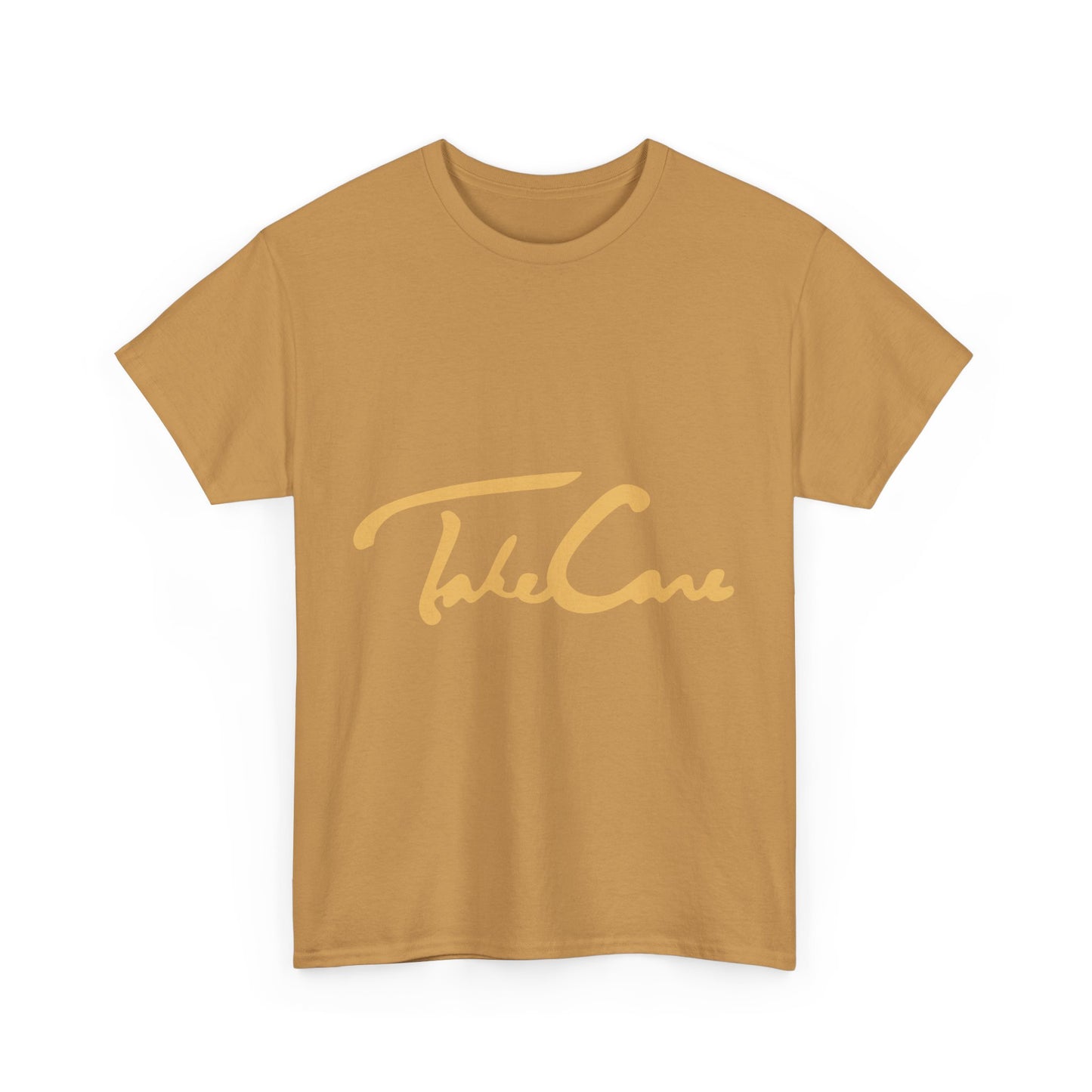 Take Care Gold Script Heavy Cotton Tee Printify