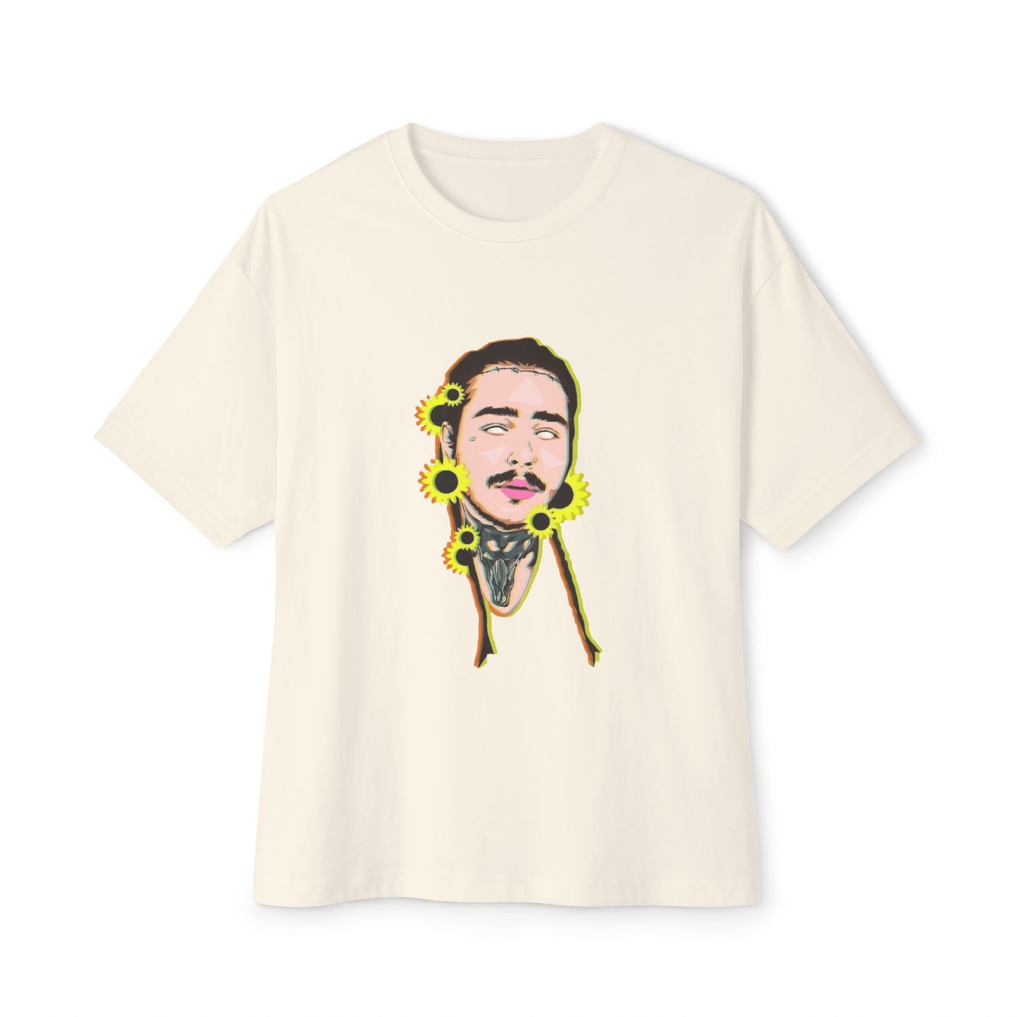 Cartoon Face with Sunflowers Unisex Oversized Boxy Tee Printify