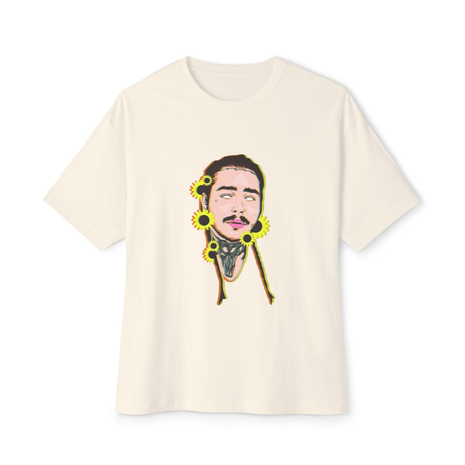 Cartoon Face with Sunflowers Unisex Oversized Boxy Tee Printify
