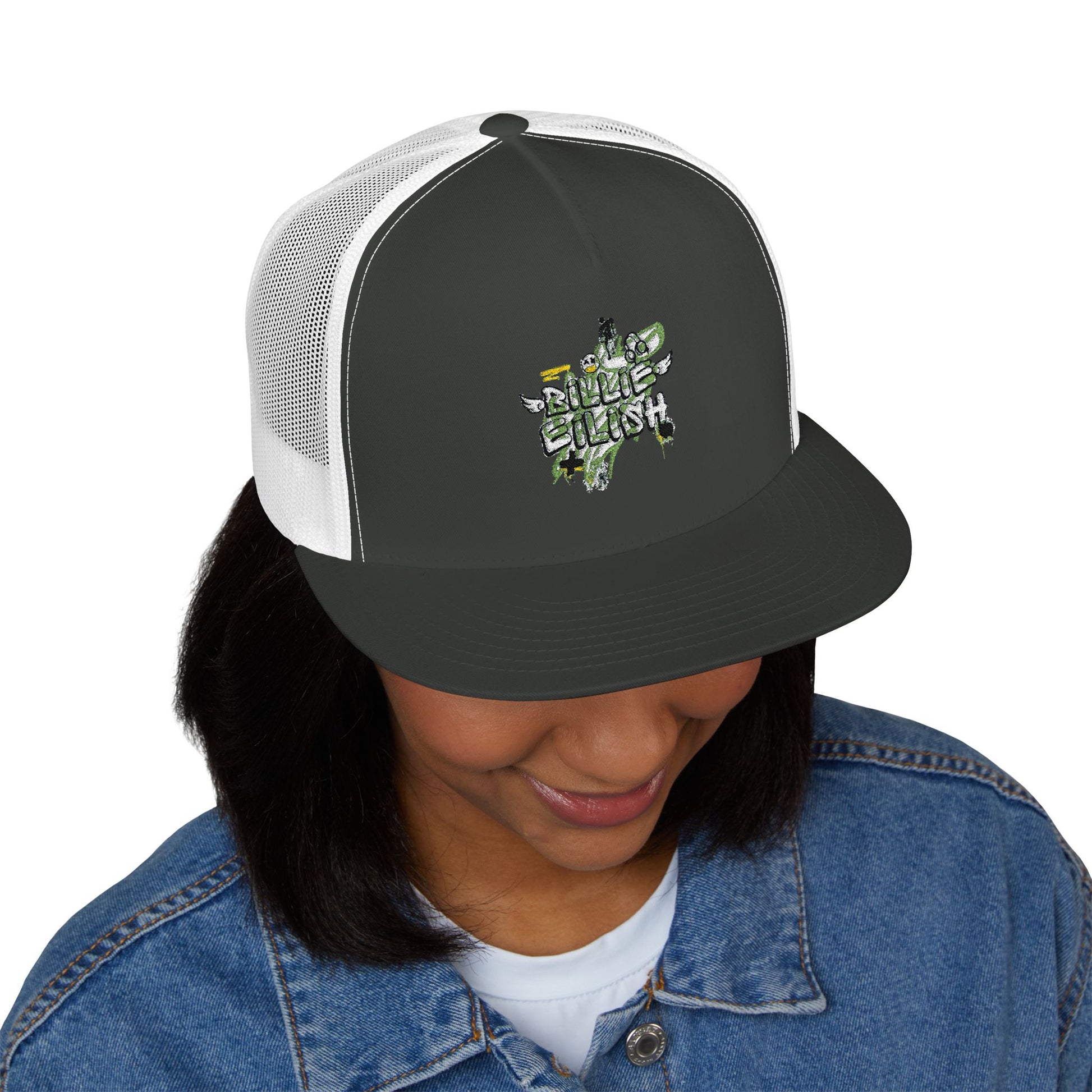 Billie Eilish Inspired Trucker Cap – Grunge Angel Graffiti Edition Printify