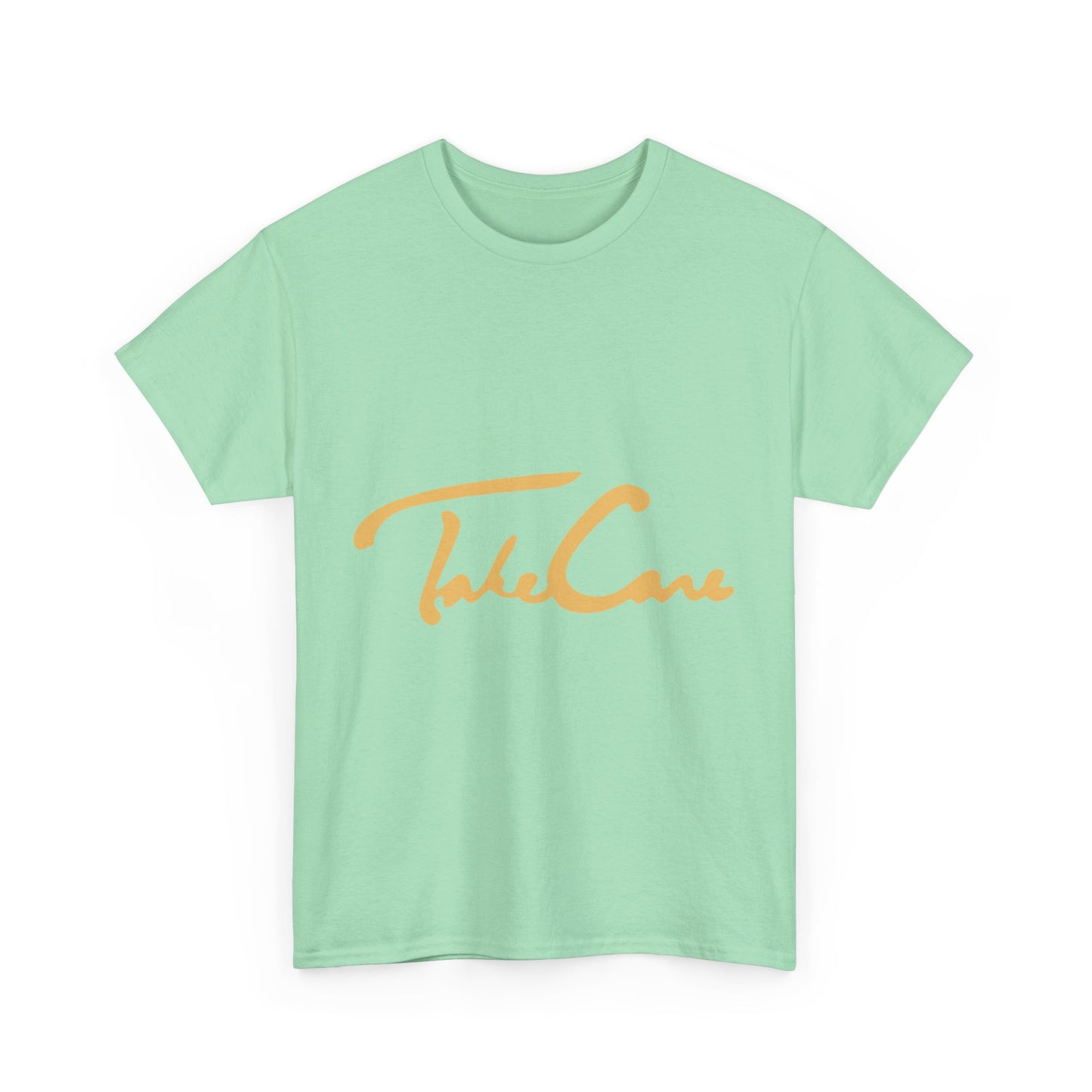 Take Care Gold Script Heavy Cotton Tee Printify