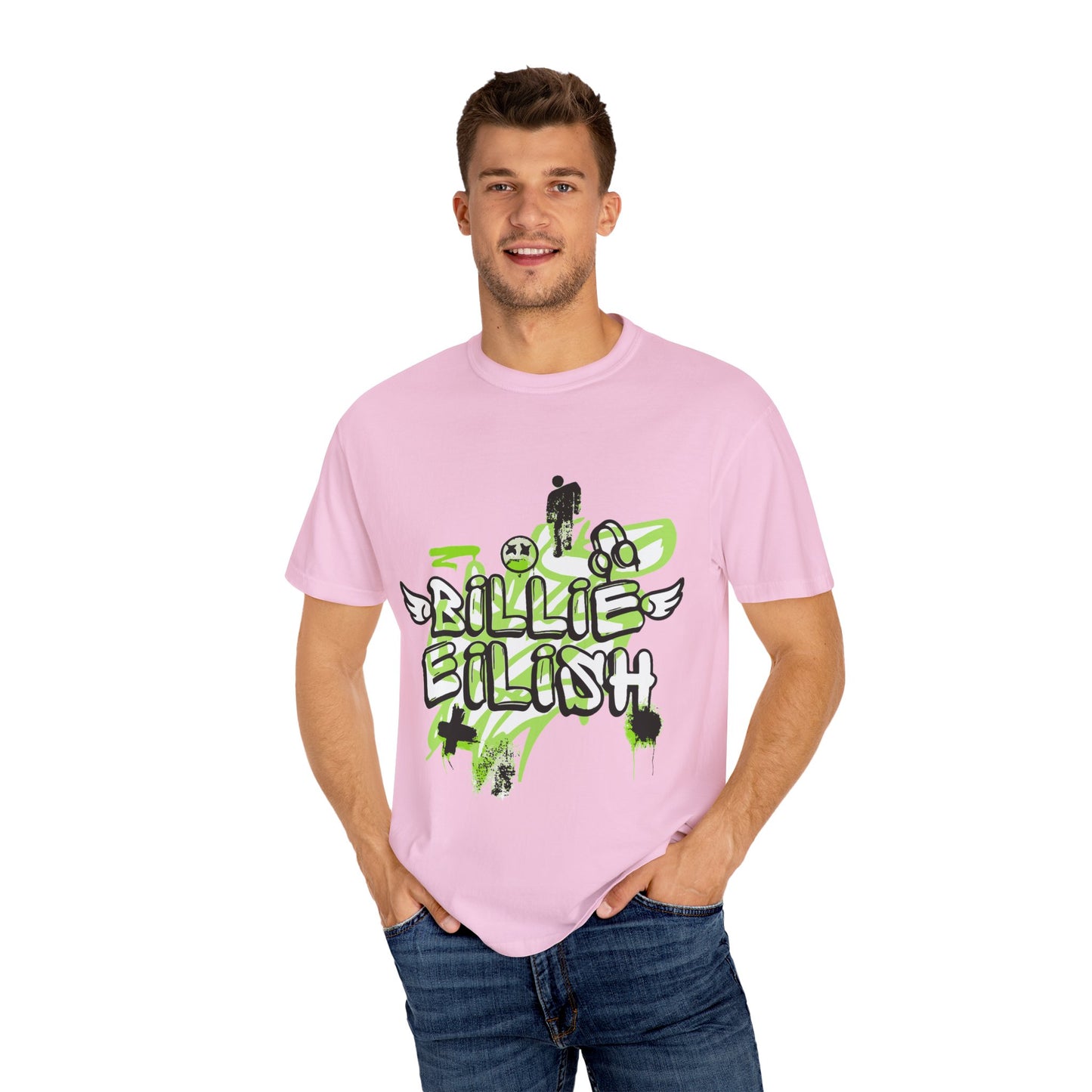 Billie Eilish Inspired Dyed T-shirt – Grunge Angel Graffiti Edition Printify