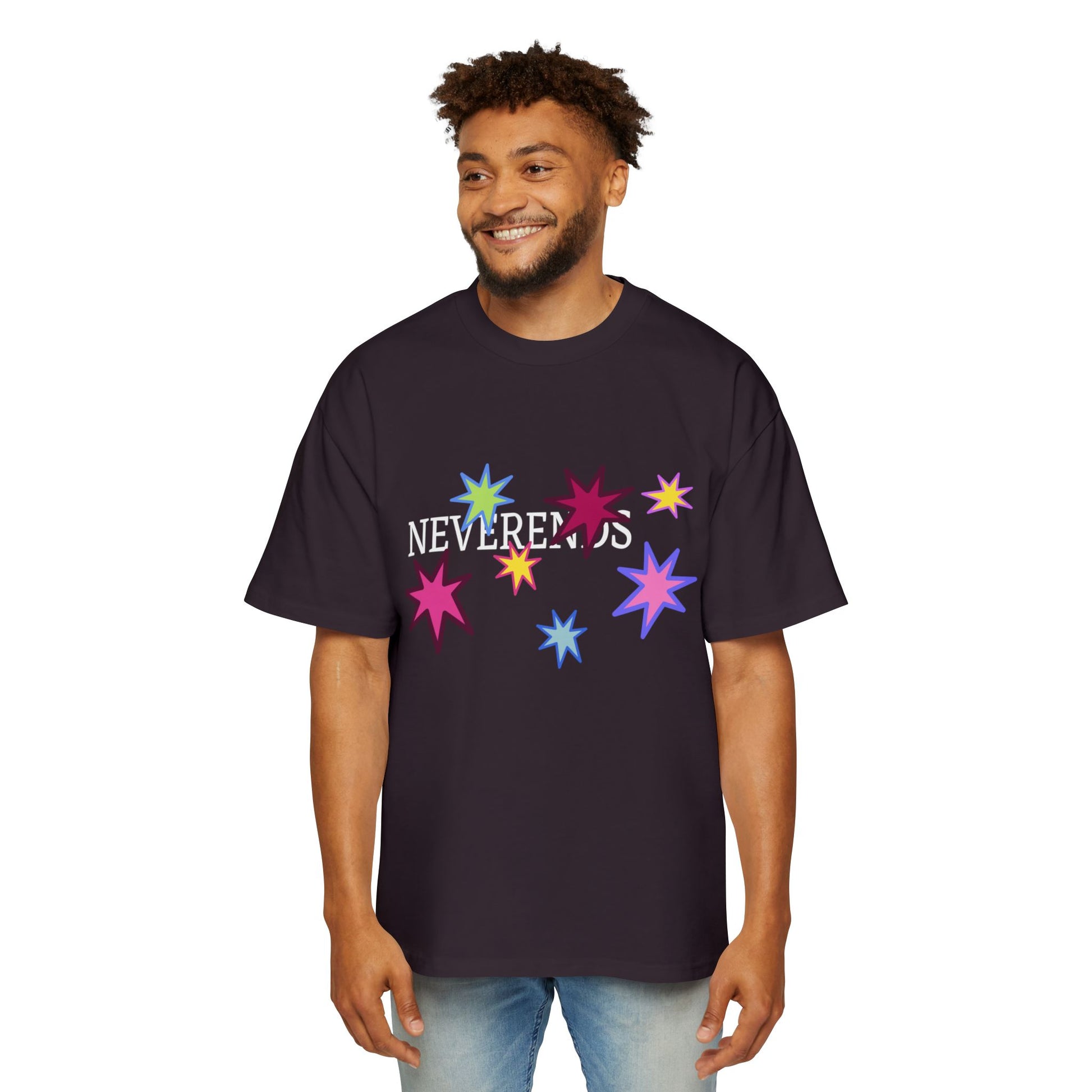 Rainbow Spark Burst Men's Heavy Oversized Tee - snazzymerch