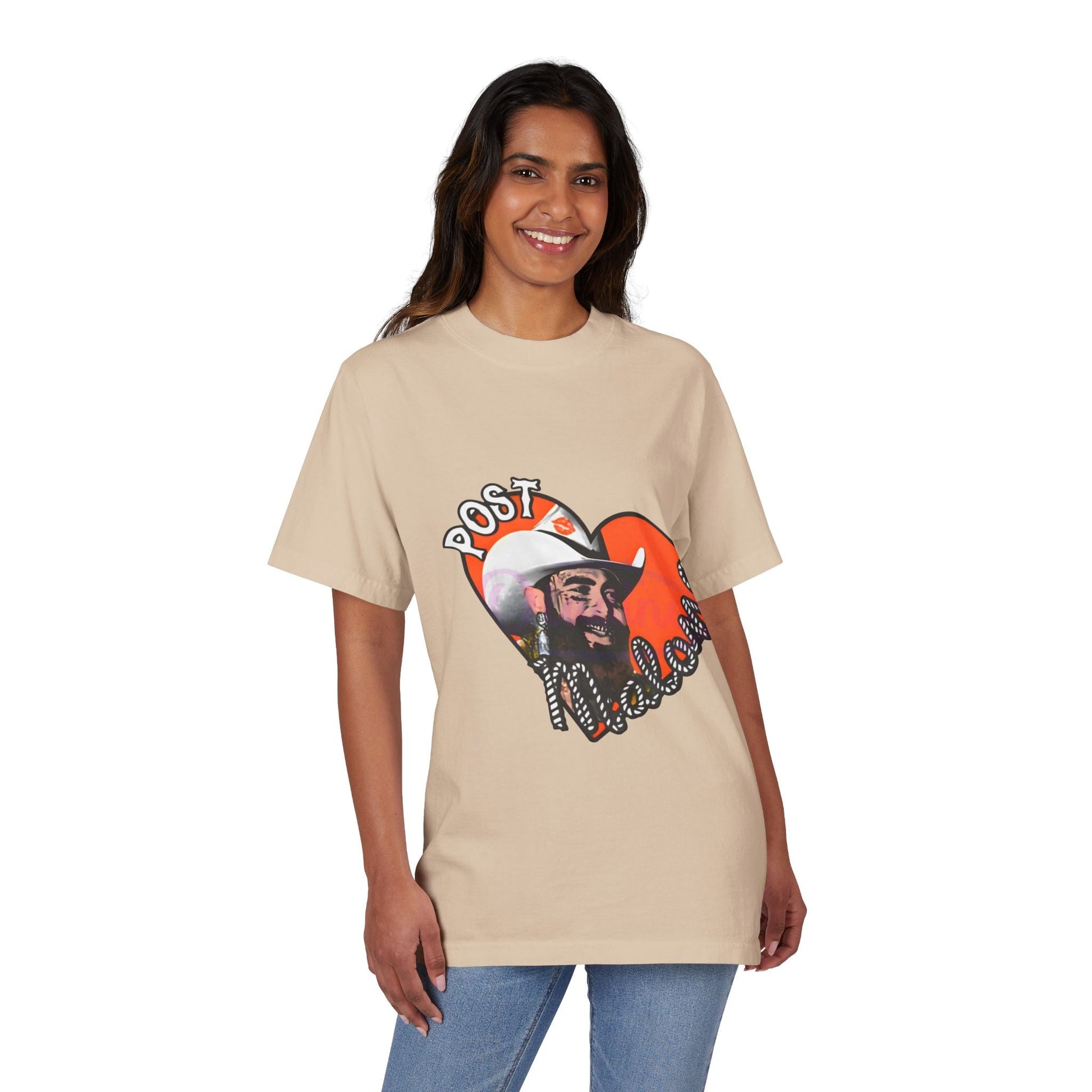 Unisex Garment-Dyed Drop-Shoulder T-Shirt – Post Malone Heart Design Printify