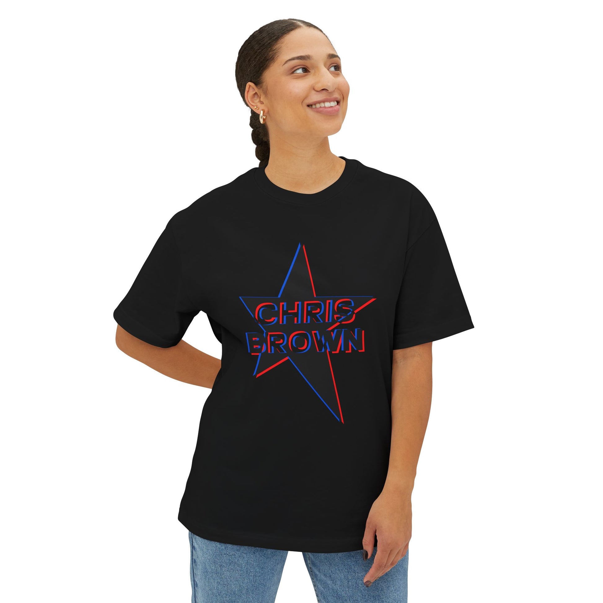 Star Outline Retro Unisex oversized Boxy Tee - snazzymerch