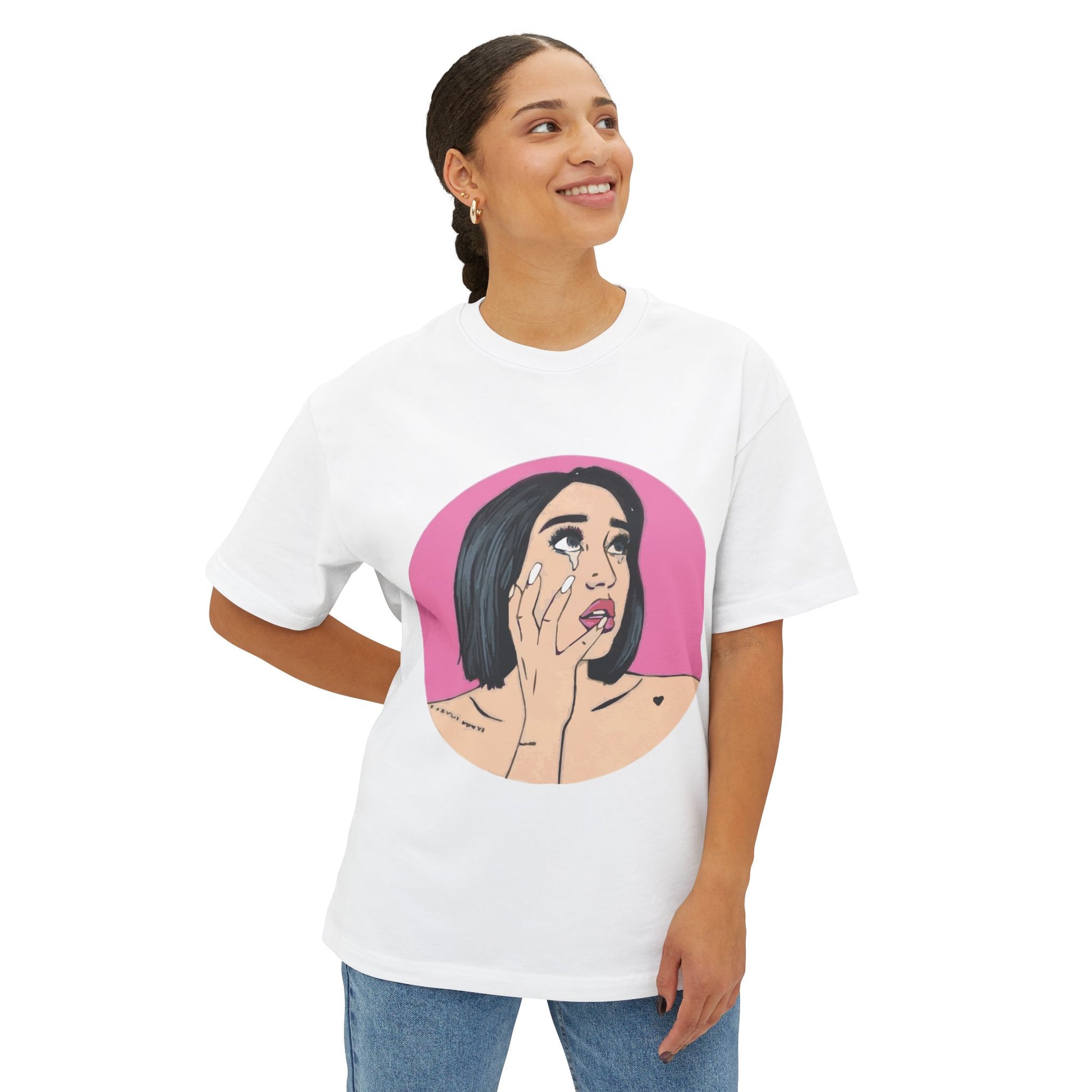 Pop-Art Crying Girl Unisex Oversized Boxy Tee - snazzymerch