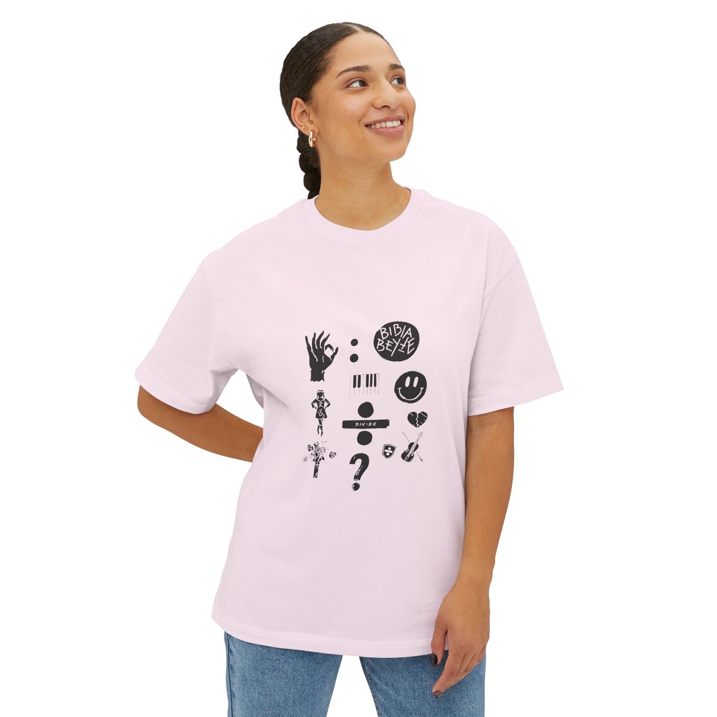 Ocean Wave with Heart Outline Oversized Boxy Tee Printify