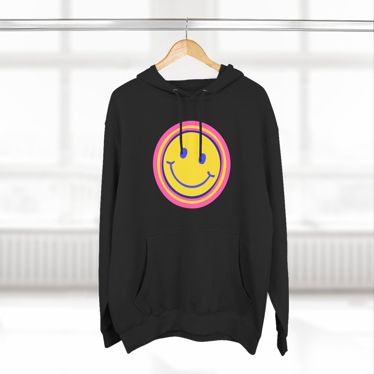 Retro Rainbow Smiley Three-Panel Fleece Hoodie - snazzymerch