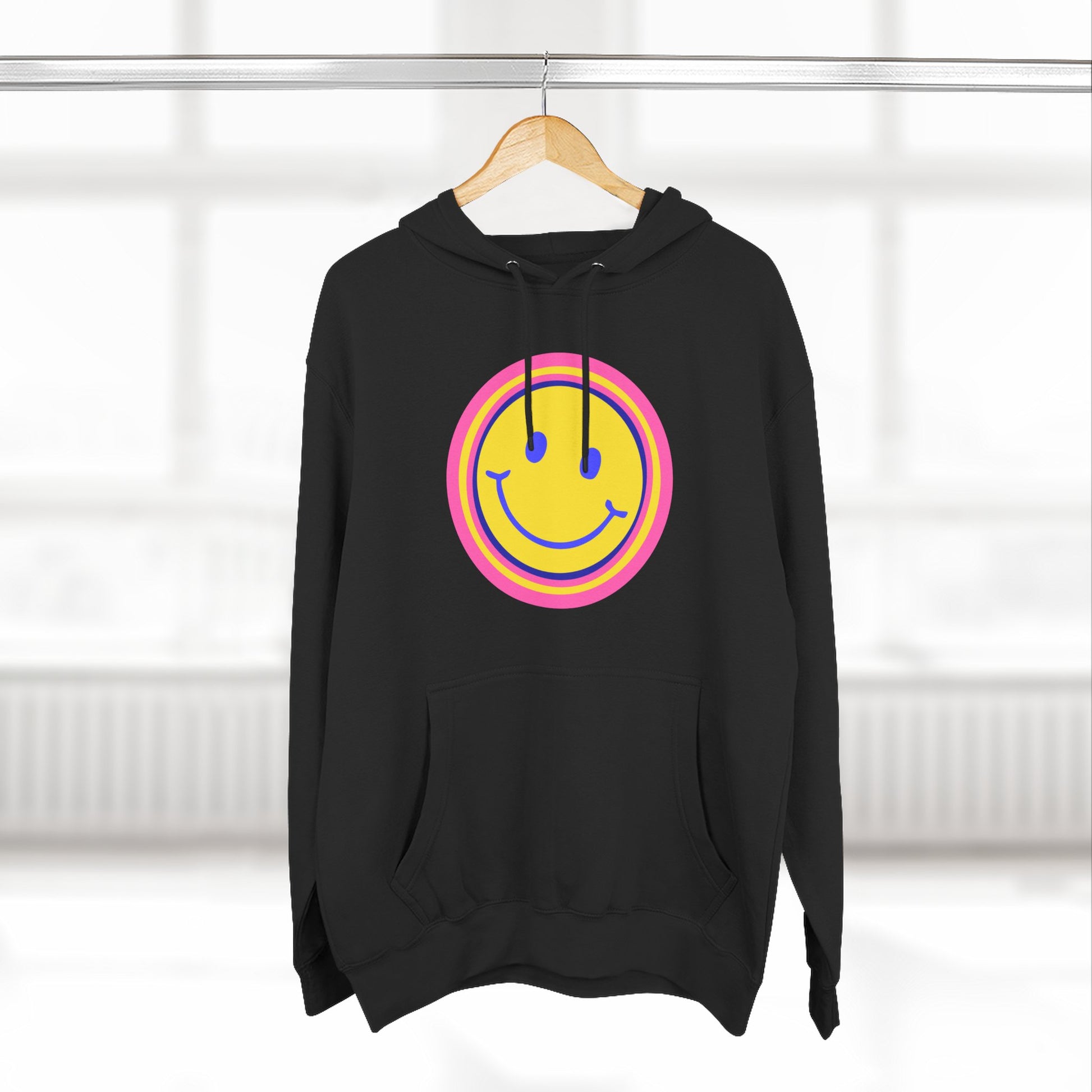 Retro Rainbow Smiley Three-Panel Fleece Hoodie - snazzymerch