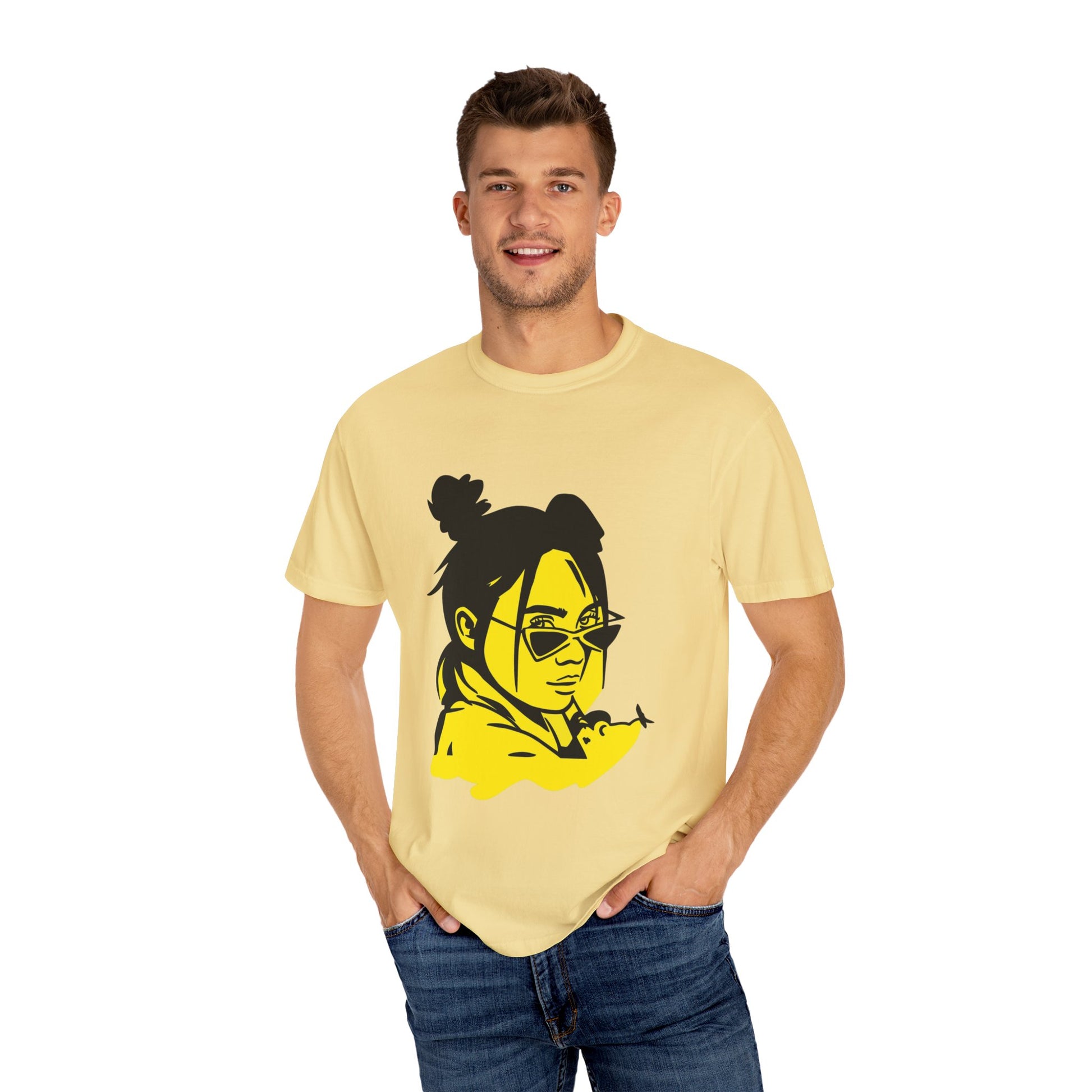 Billie Eilish Inspired Dyed T-shirt – Neon Mood Portrait Edition Printify