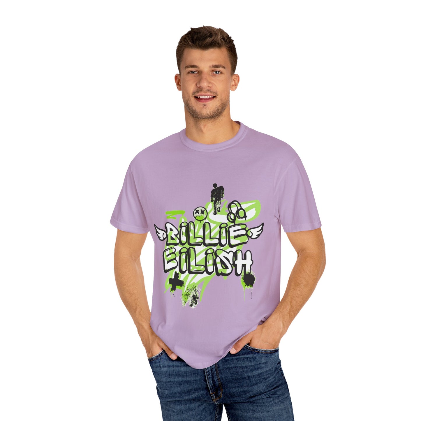 Billie Eilish Inspired Dyed T-shirt – Grunge Angel Graffiti Edition Printify
