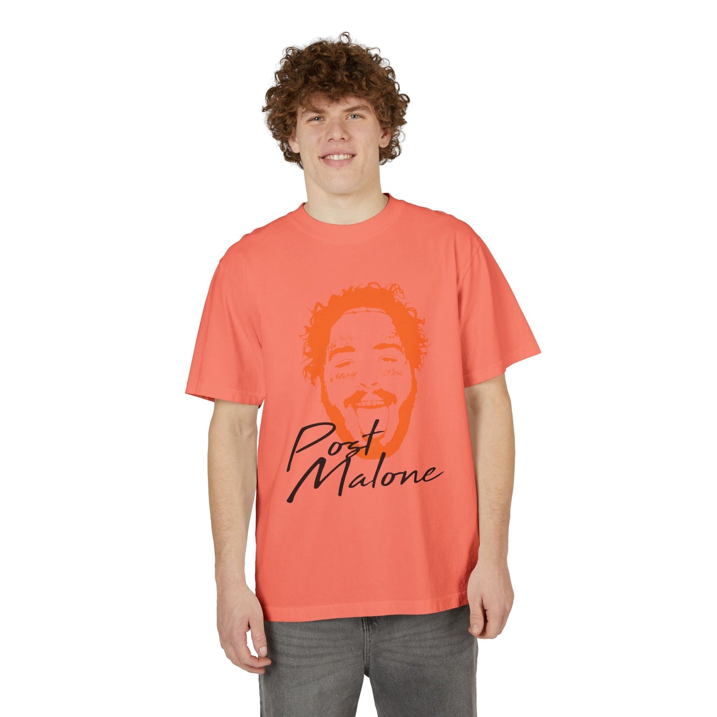 Unisex Garment-Dyed Drop-Shoulder T-Shirt – Post Malone Name Design with Picture Printify