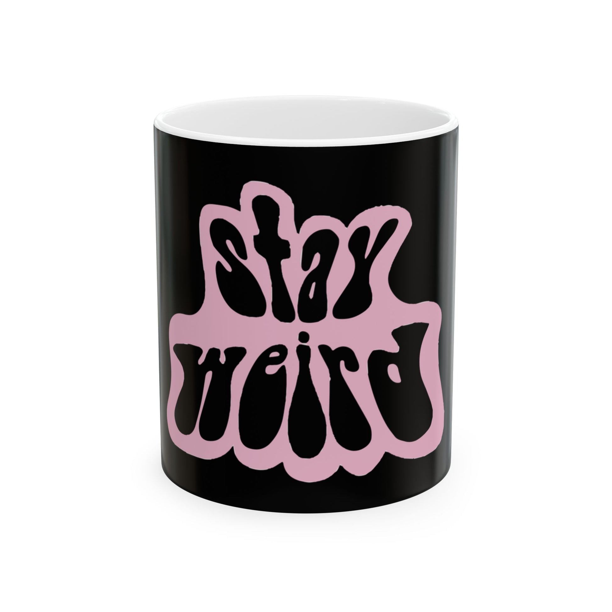 Retro Pink “Stay Weird” Typography Ceramic Mug, (11oz, 15oz) - snazzymerch