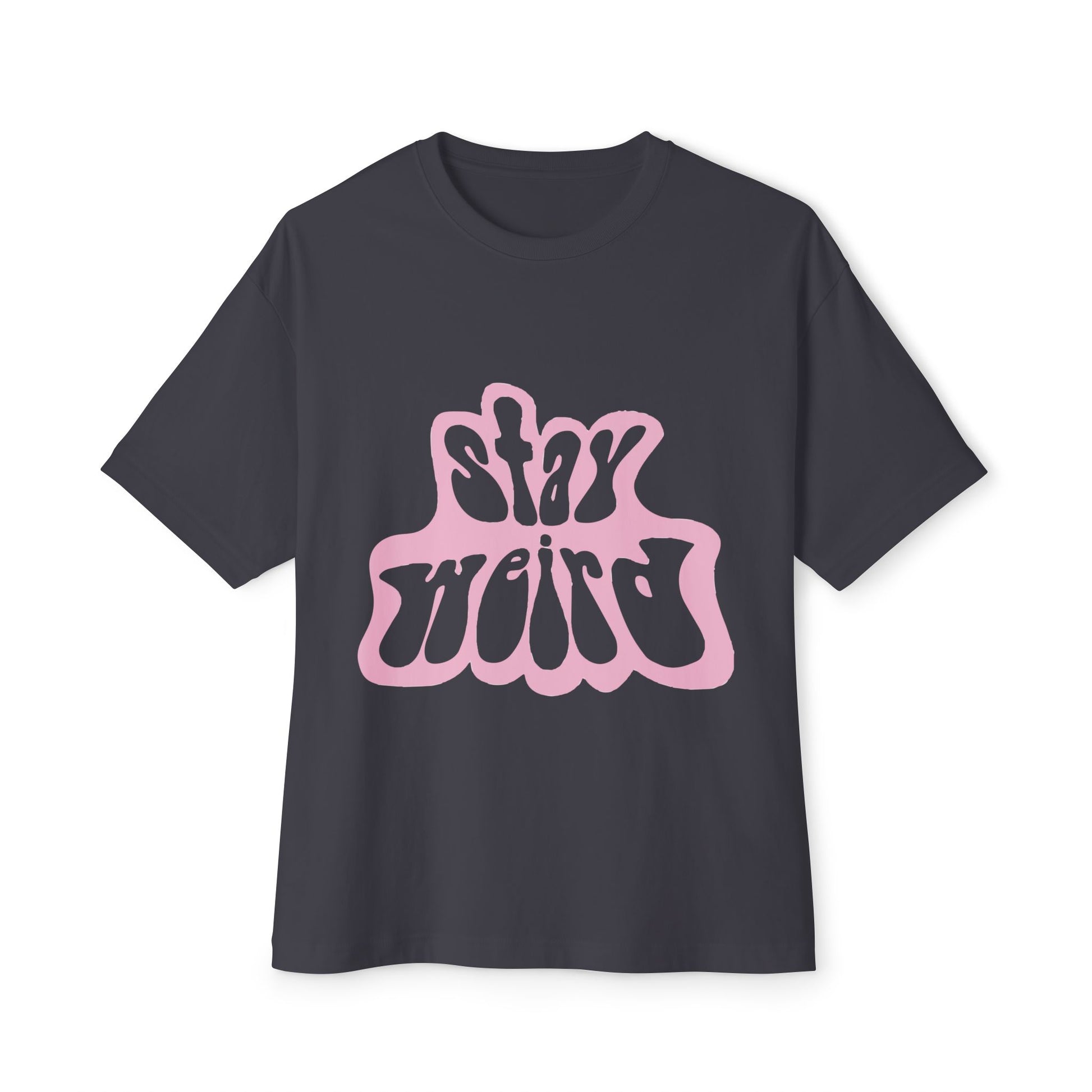 Retro Pink “Stay Weird” Typography Unisex Oversized Boxy Tee - snazzymerch