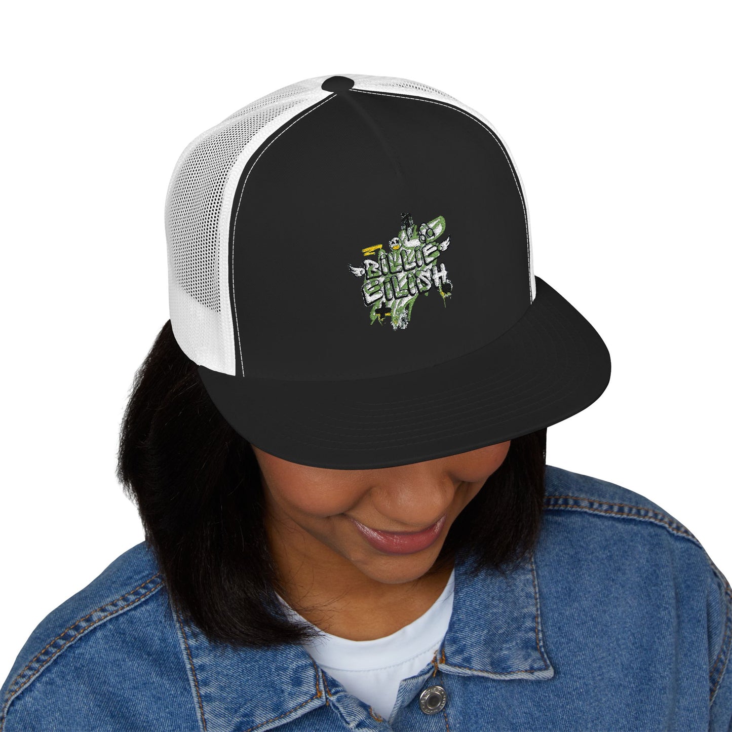 Billie Eilish Inspired Trucker Cap – Grunge Angel Graffiti Edition Printify