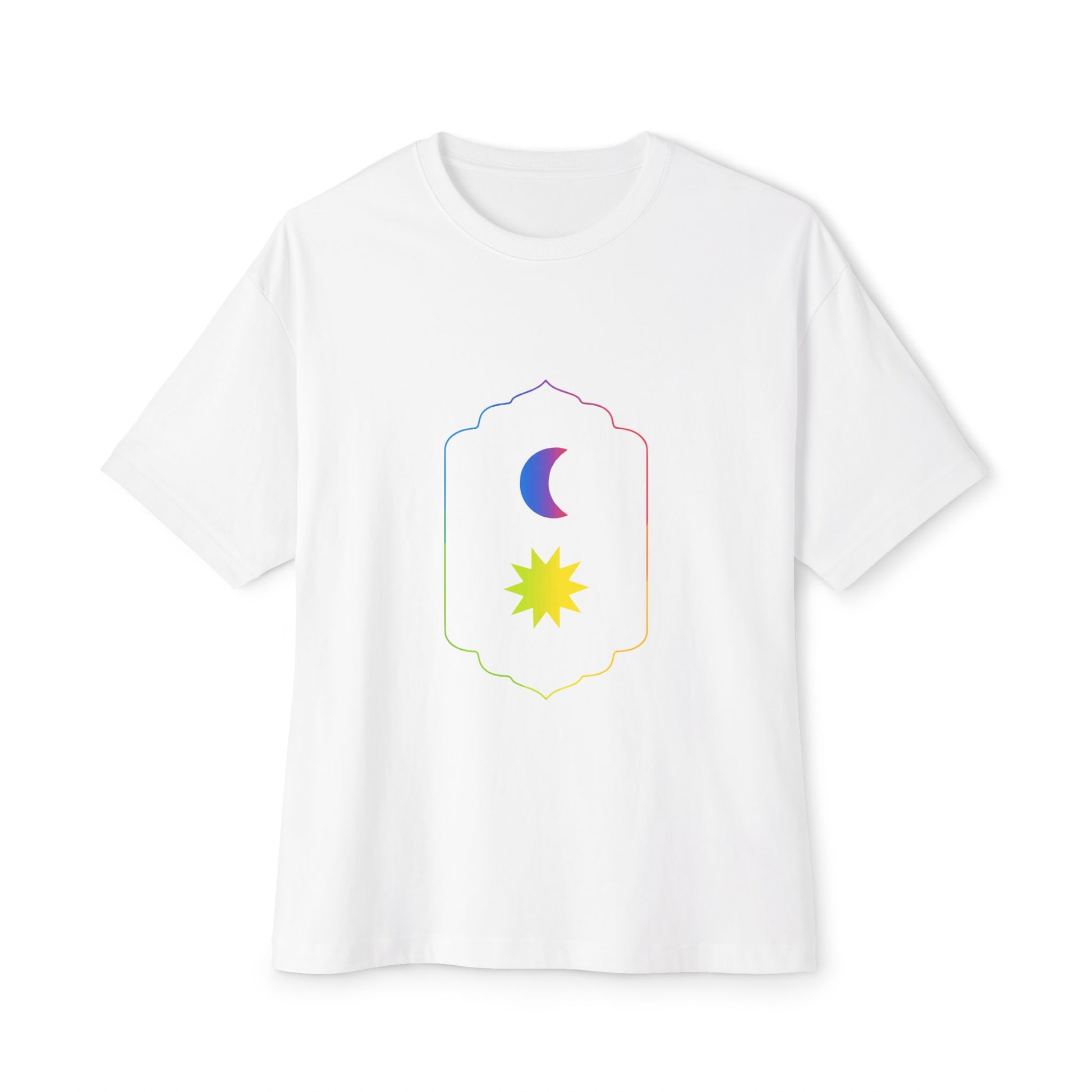 Gradient Moon and Star Emblem Unisex Oversized Boxy Tee Printify
