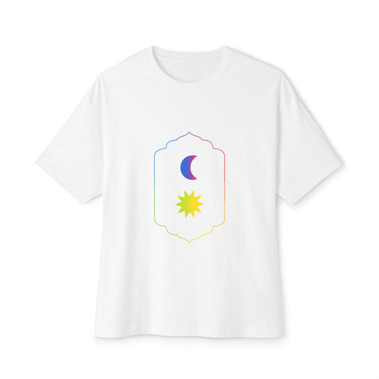 Gradient Moon and Star Emblem Unisex Oversized Boxy Tee Printify