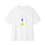 Gradient Moon and Star Emblem Unisex Oversized Boxy Tee Printify