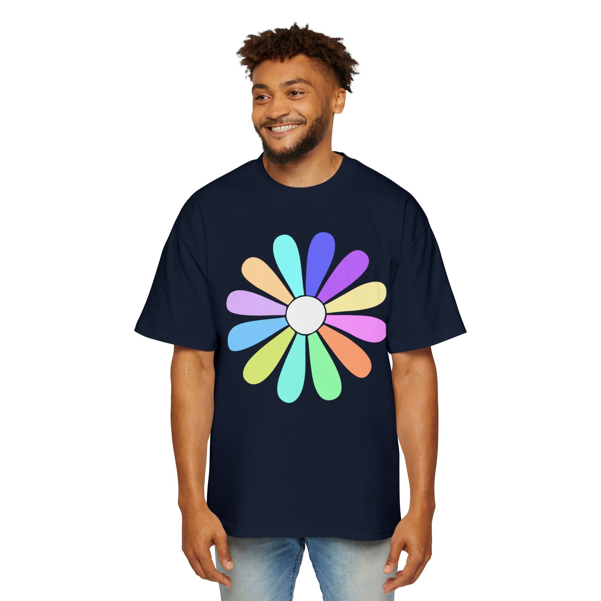 Rainbow Bloom Positivity Men's Heavy Oversized Tee - snazzymerch