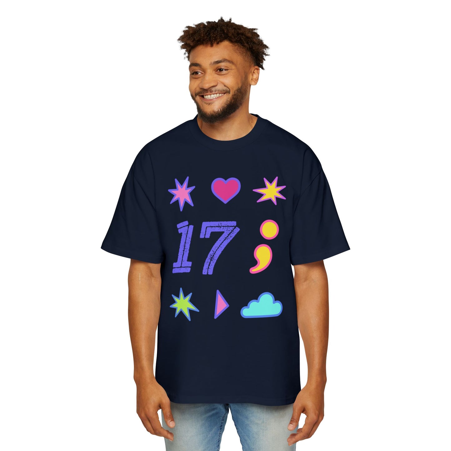 Symbols of 17 Aesthetic Men's Heavy Oversized Tee - snazzymerch
