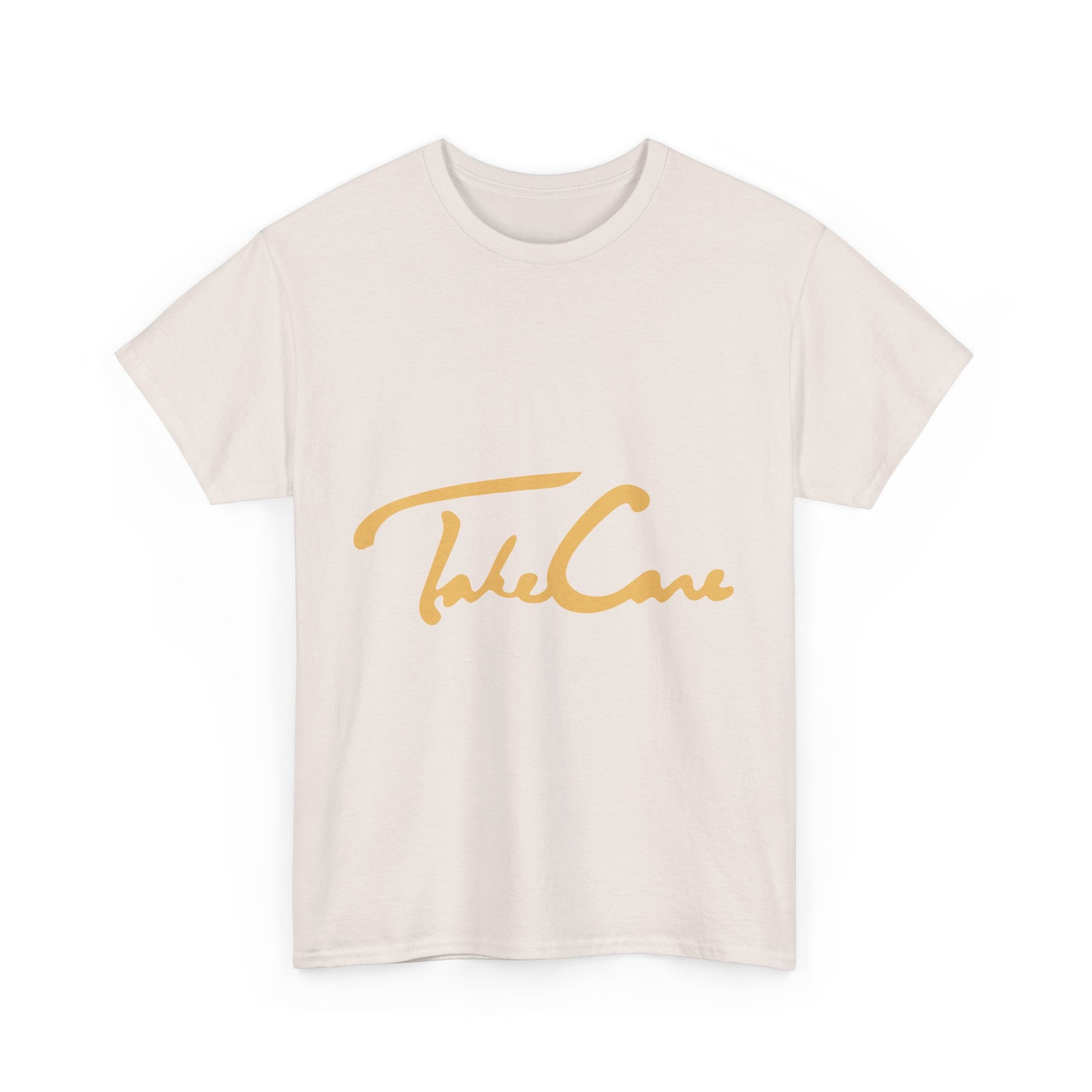 Take Care Gold Script Heavy Cotton Tee Printify