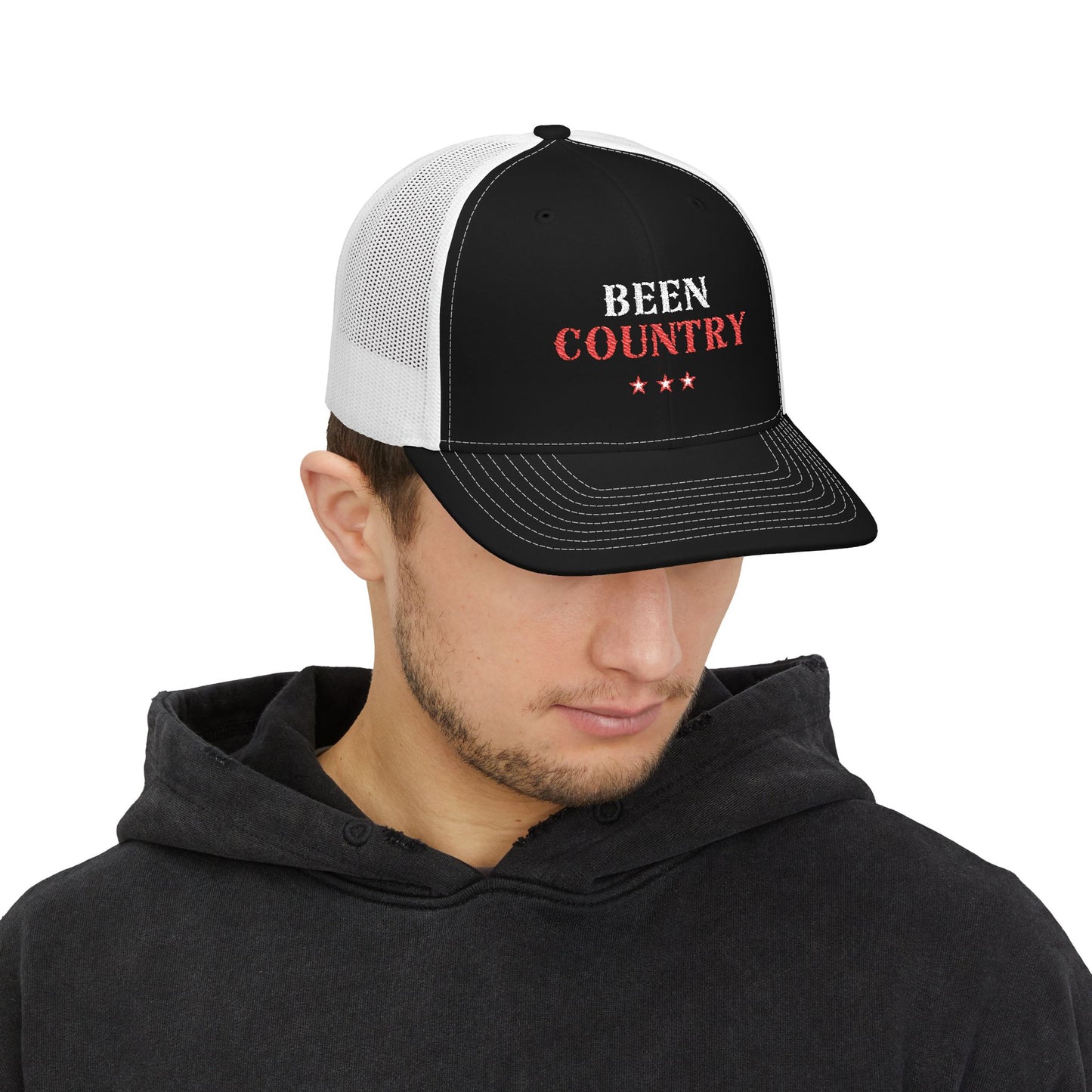 Red Country Western Star Snapback Trucker Cap (Embroidery) - snazzymerch