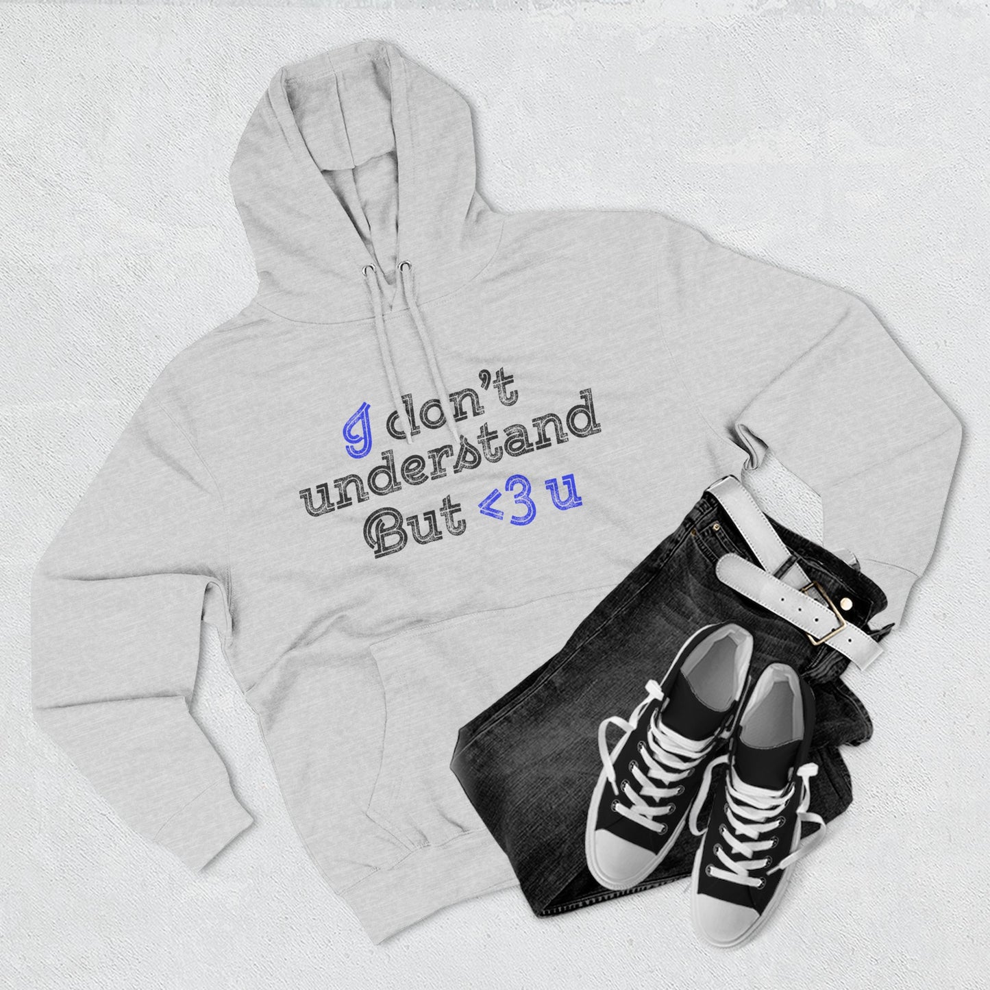 I <3 U Blue Type Three-Panel Fleece Hoodie - snazzymerch