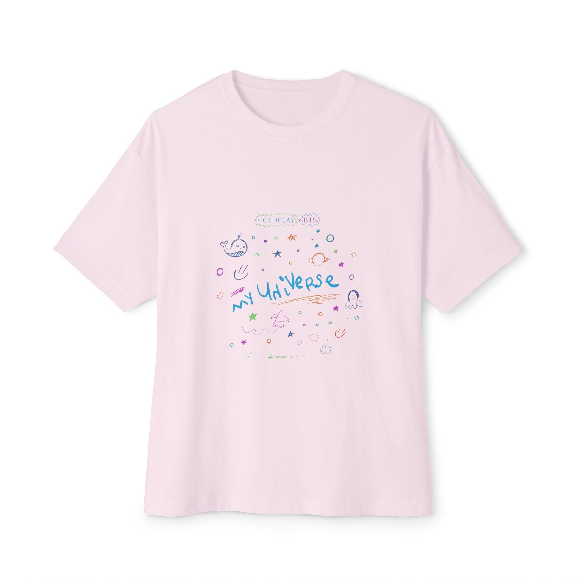 Neon Space Doodles Unisex Oversized Boxy Tee Printify