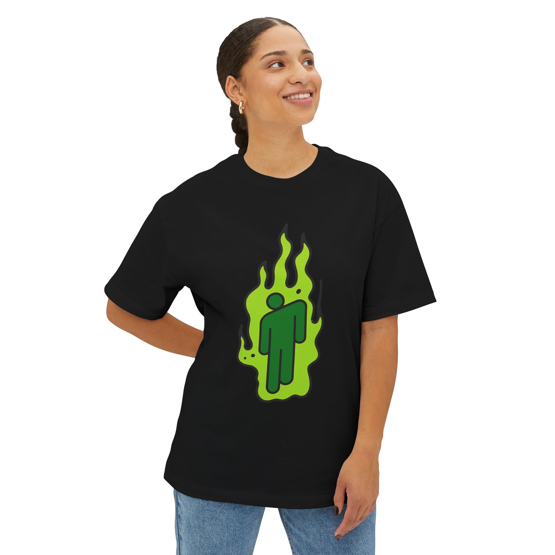 Billie Eilish Inspired Green Flame Oversized T-Shirt – Neon Streetwear Edition Printify