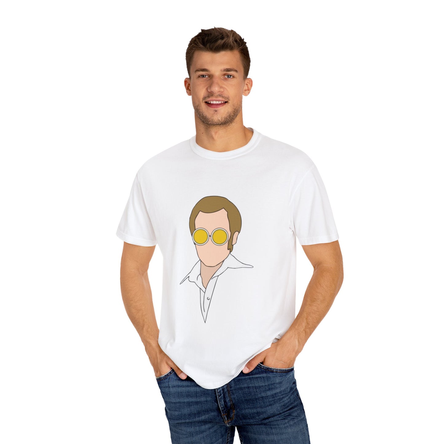 Yellow Glasses Portrait Unisex Garment-Dyed T-shirt - snazzymerch