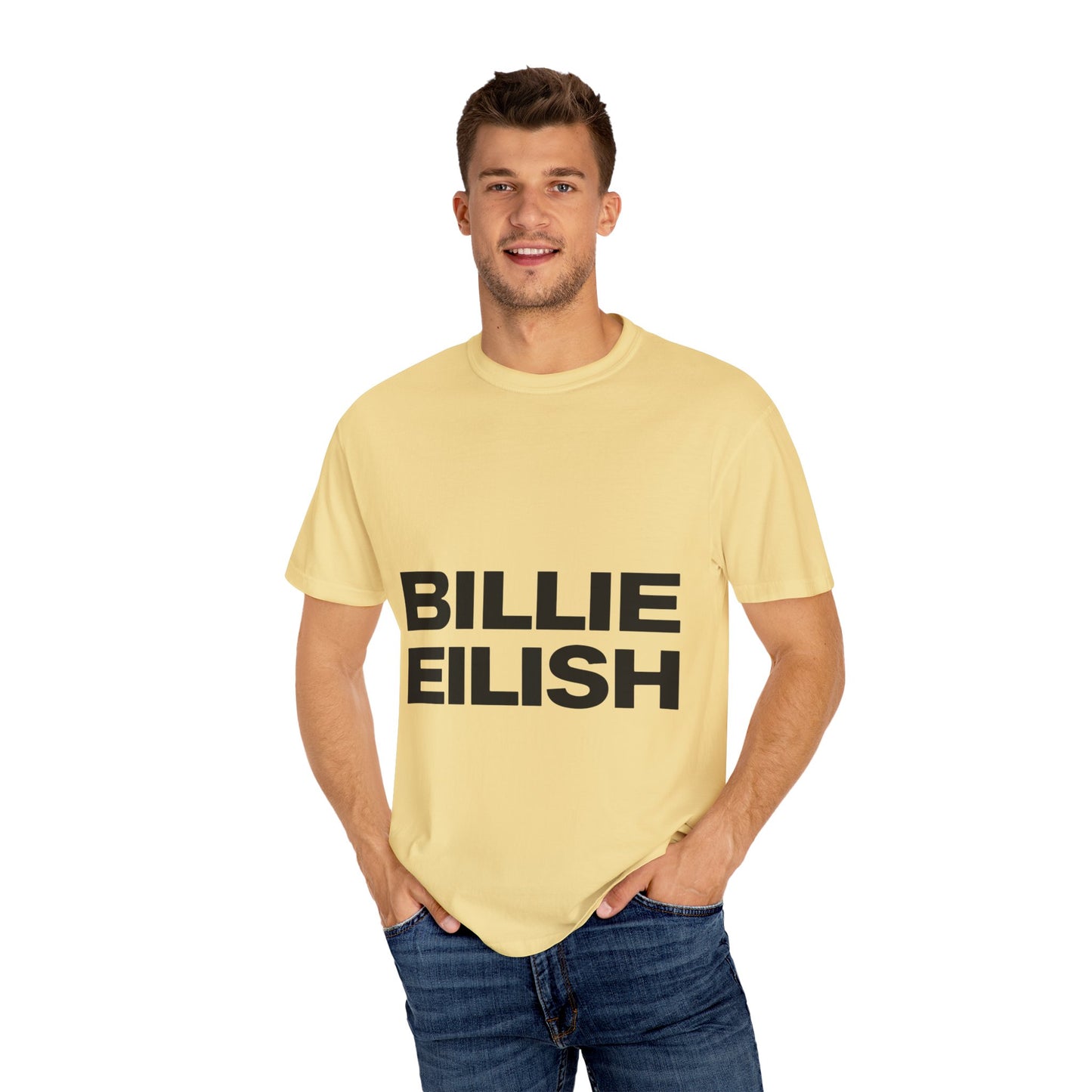 Billie Eilish Inspired Dyed T-shirt – Stacked Glow Text Edition Printify