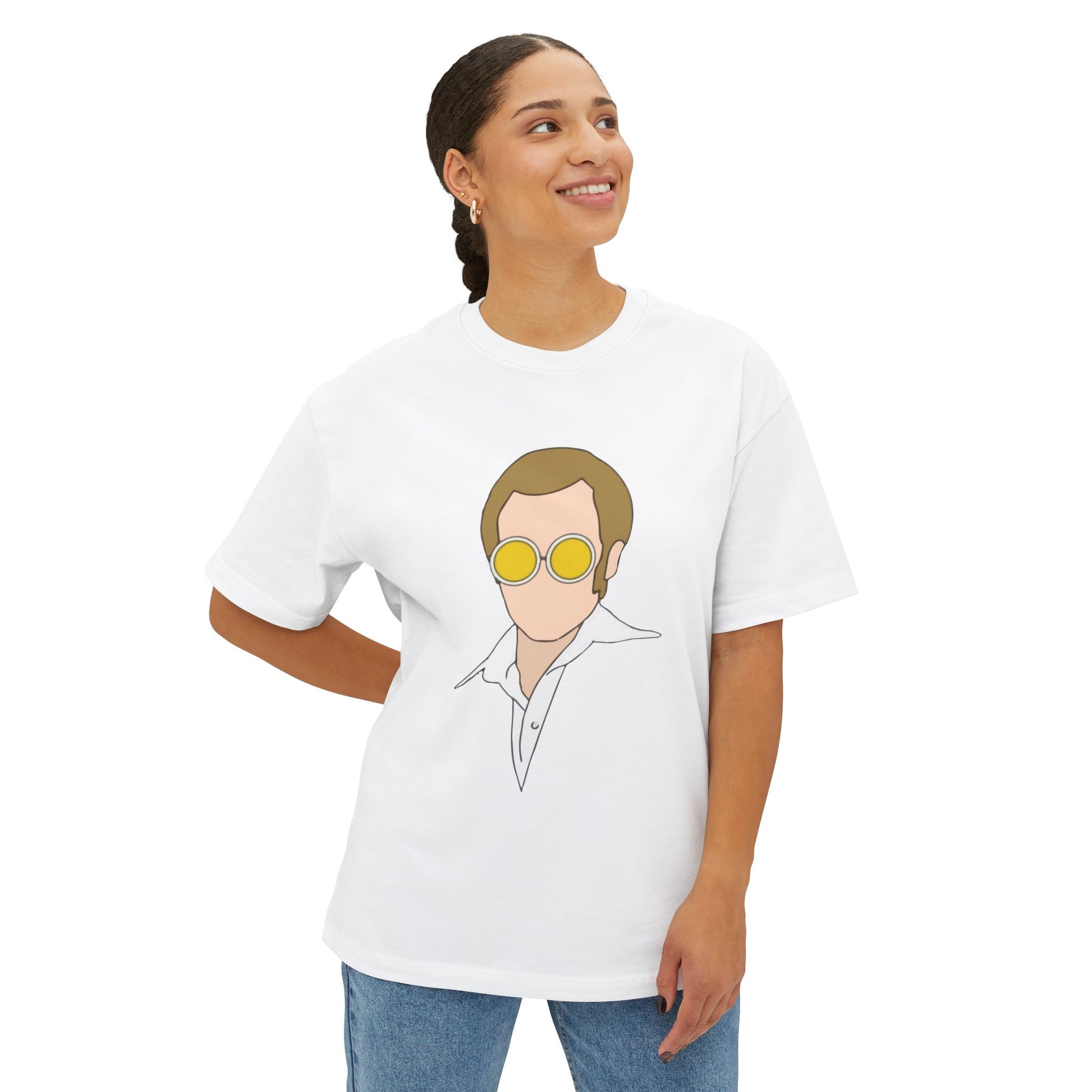 Yellow Glasses Portrait Unisex Oversized Boxy Tee - snazzymerch