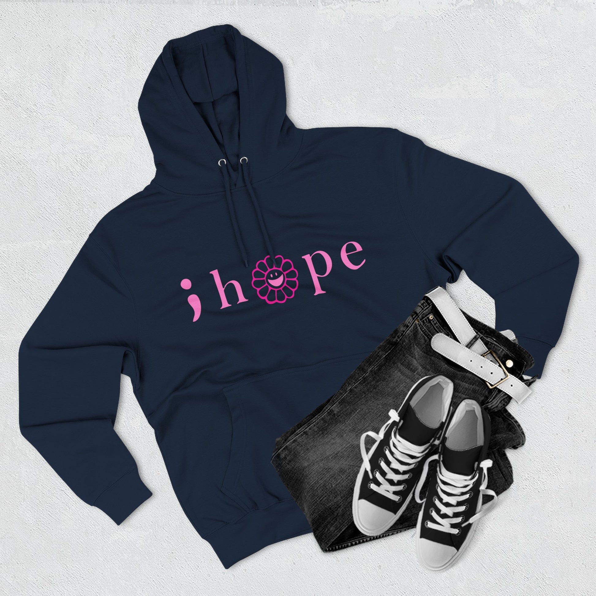 Pink Hope Smile Three-Panel Fleece Hoodie - snazzymerch