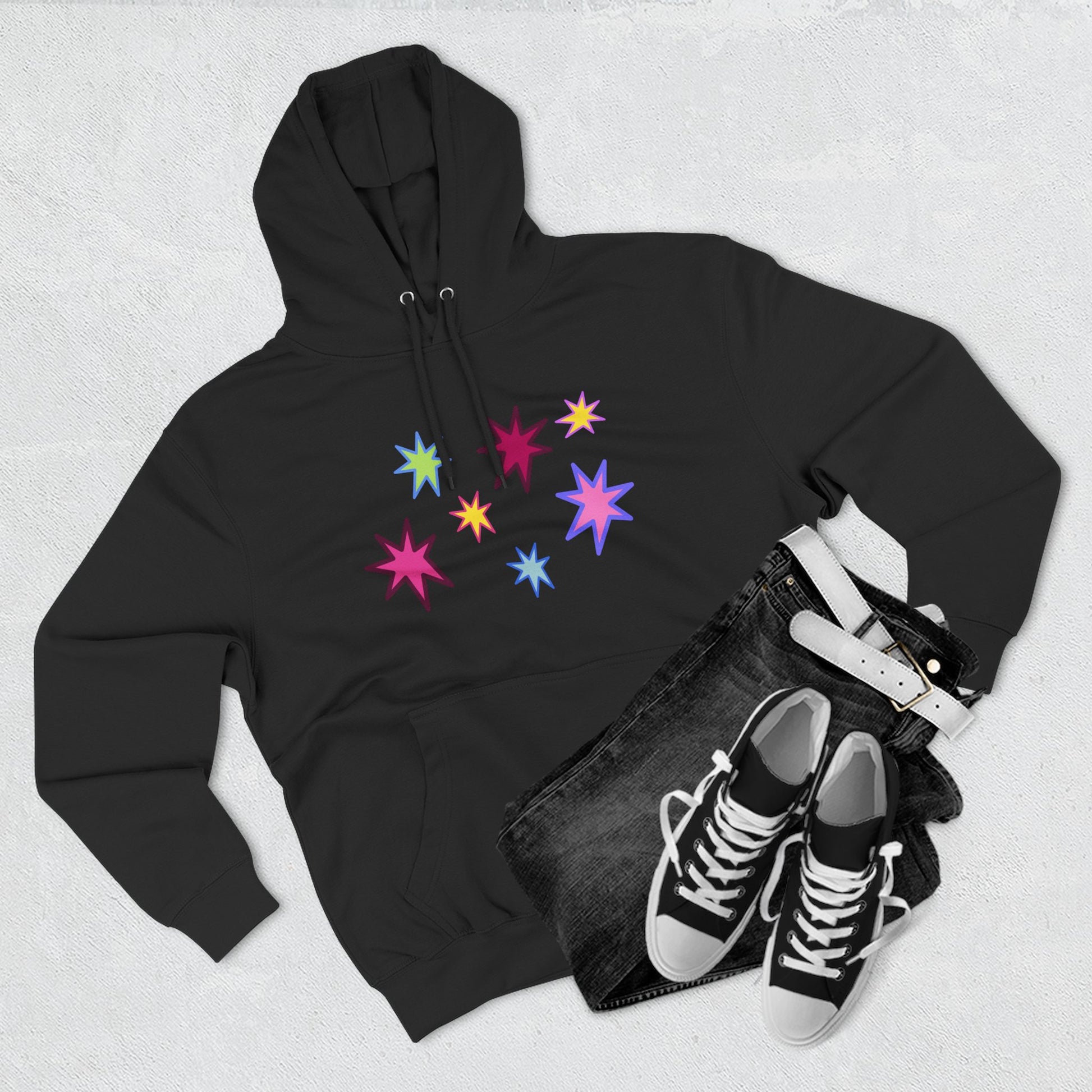 Rainbow Spark Burst Three-Panel Fleece Hoodie - snazzymerch