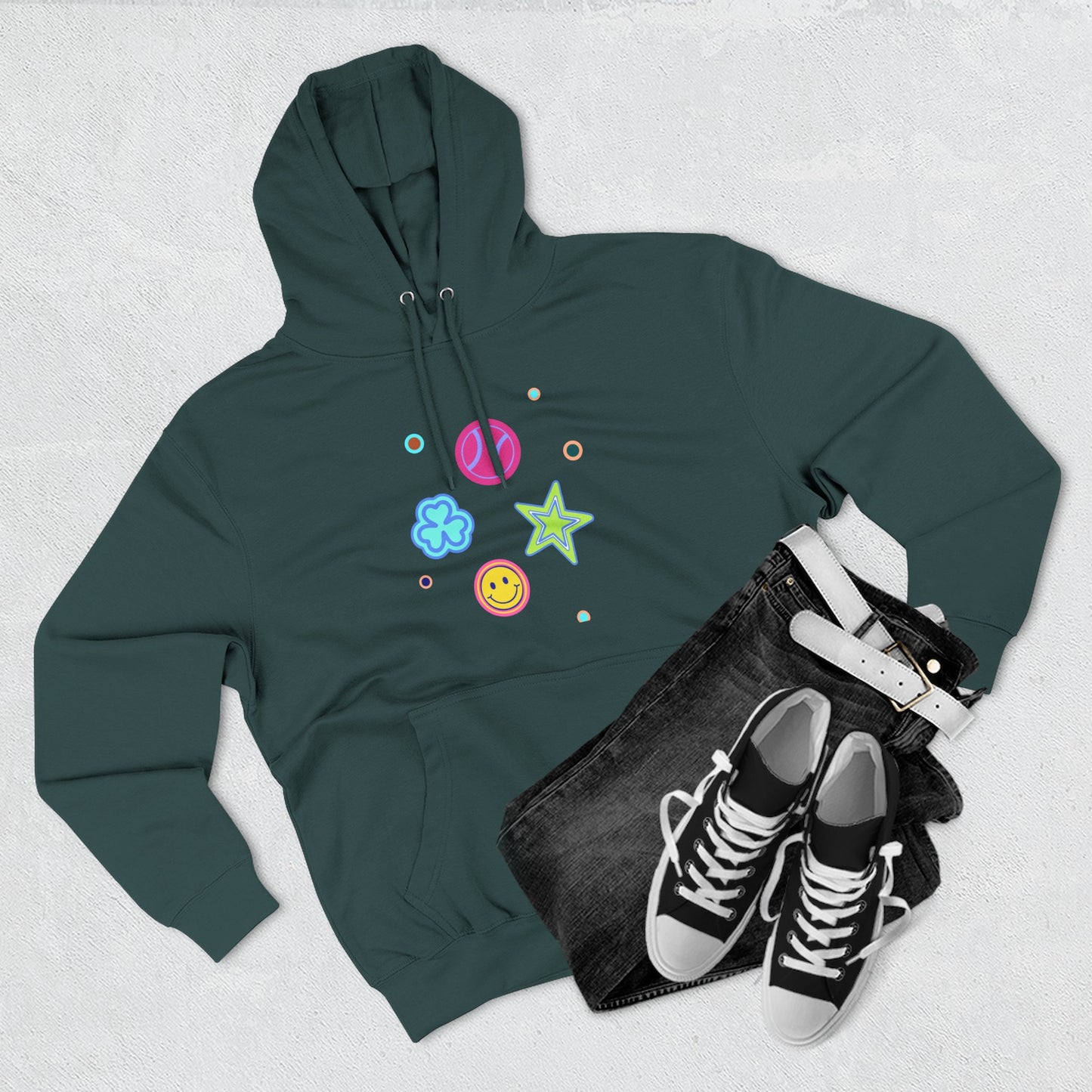 Color Pop Charm Patch Three-Panel Fleece Hoodie - snazzymerch